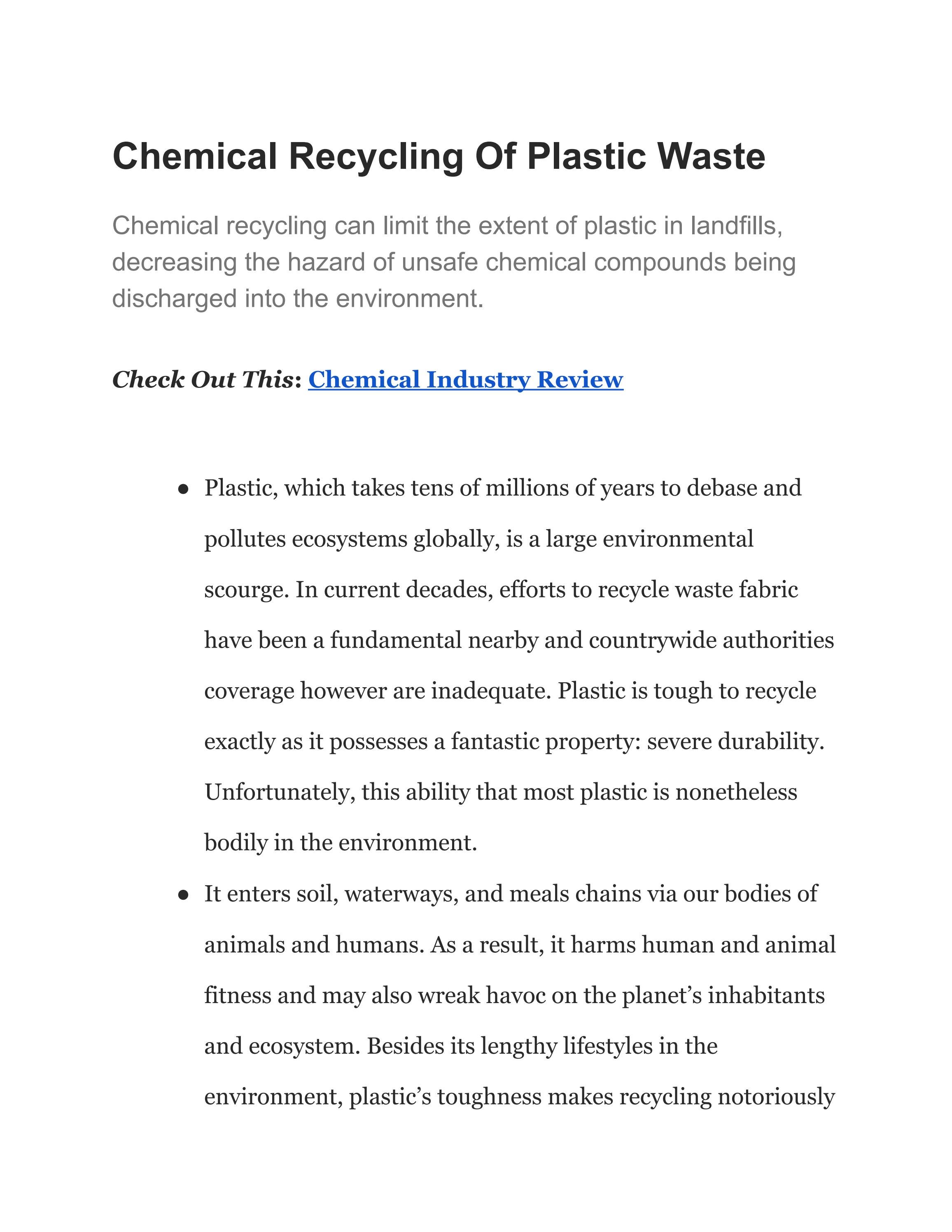 Chemical Recycling Of Plastic Waste By Linda Merry Issuu