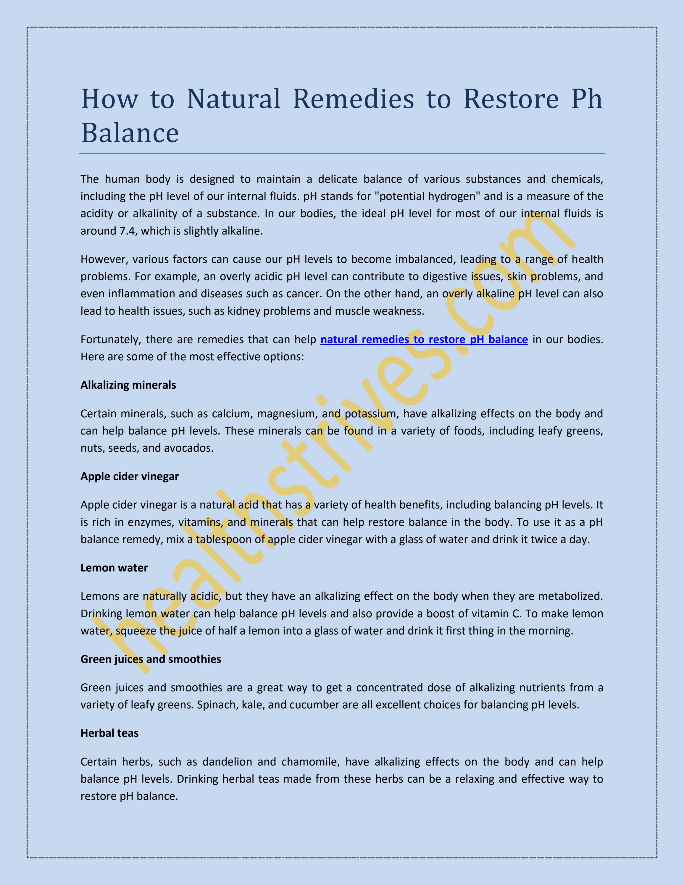 How to Natural Remedies to Restore Ph Balance by Health Strives Issuu