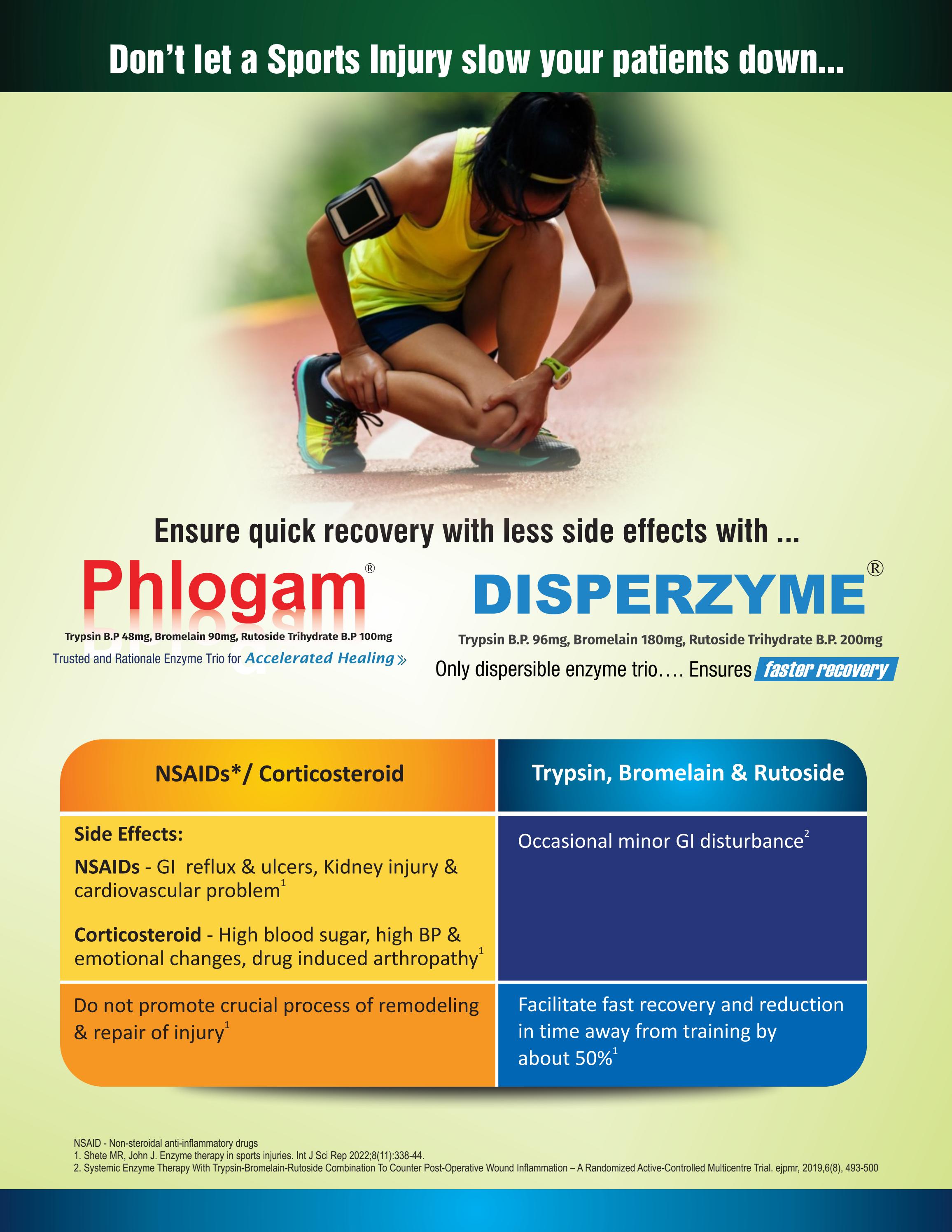 Enzyme therapy Trypsin, Bromelain & Rutoside in sports injuries by