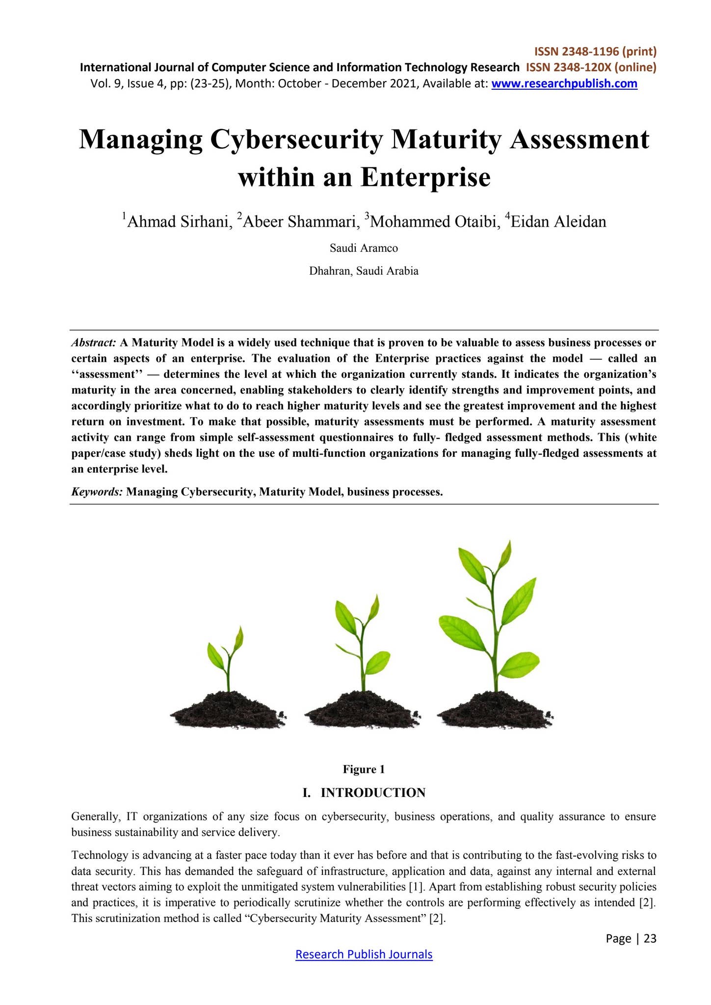 Managing Cybersecurity Maturity Assessment within an Enterprise by ...