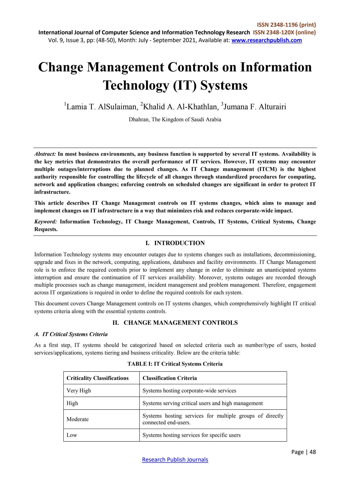 Change Management Controls on Information Technology (IT) Systems by ...