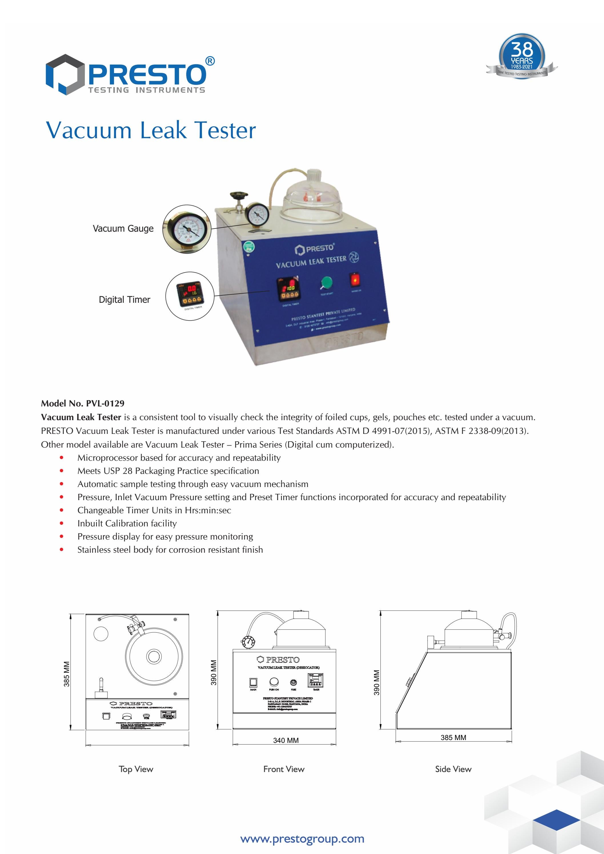 Presto offers best quality vacuum leakage tester at best price by