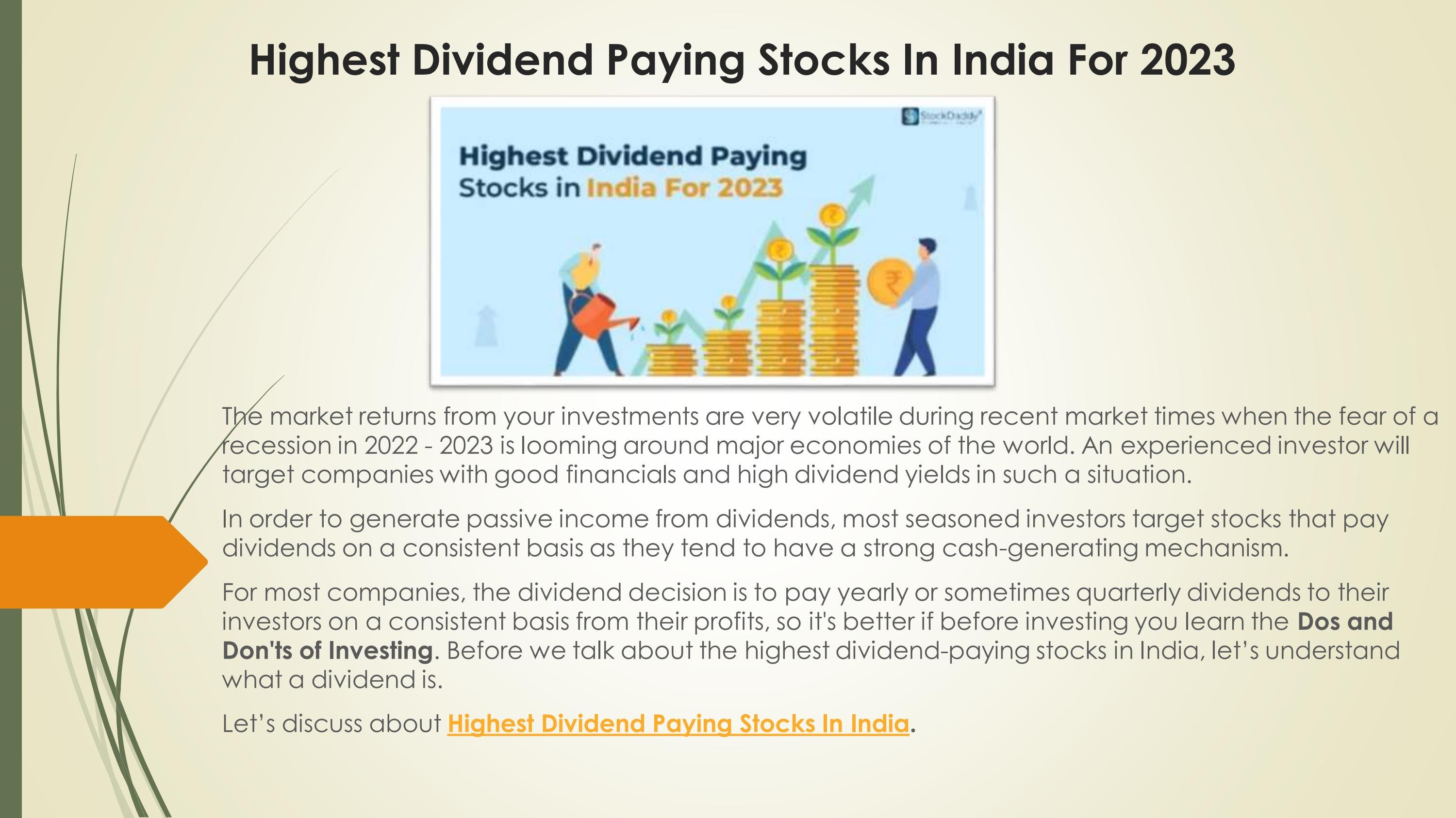 List Of High Dividend Paying Stocks In India