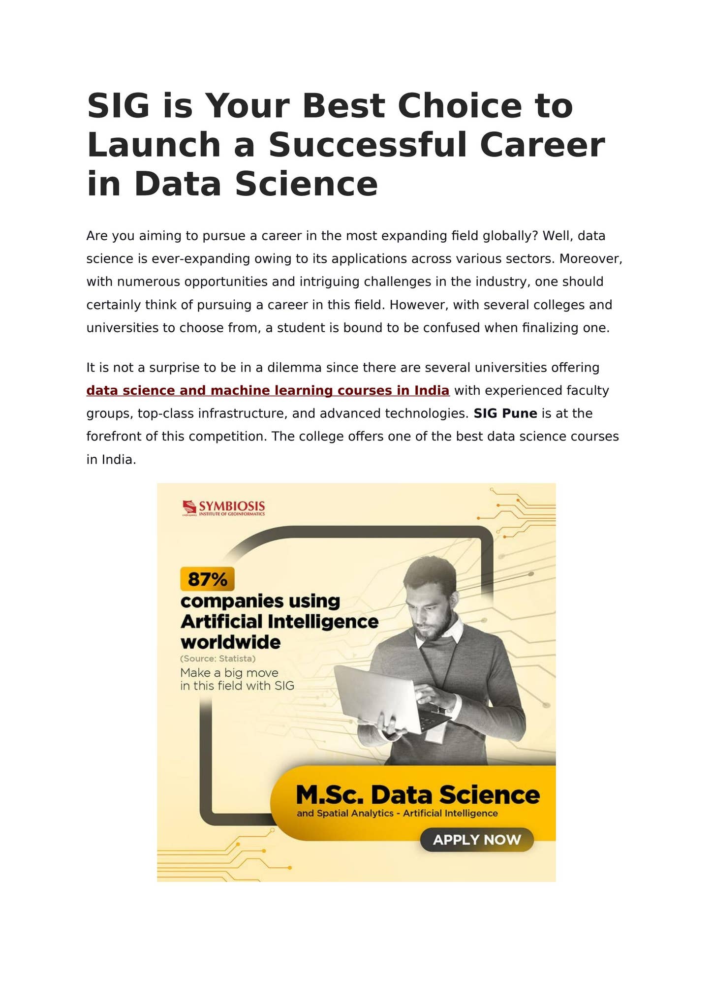 Pursue a degree from SIG Pune to kickstart a career in Data Science by ...