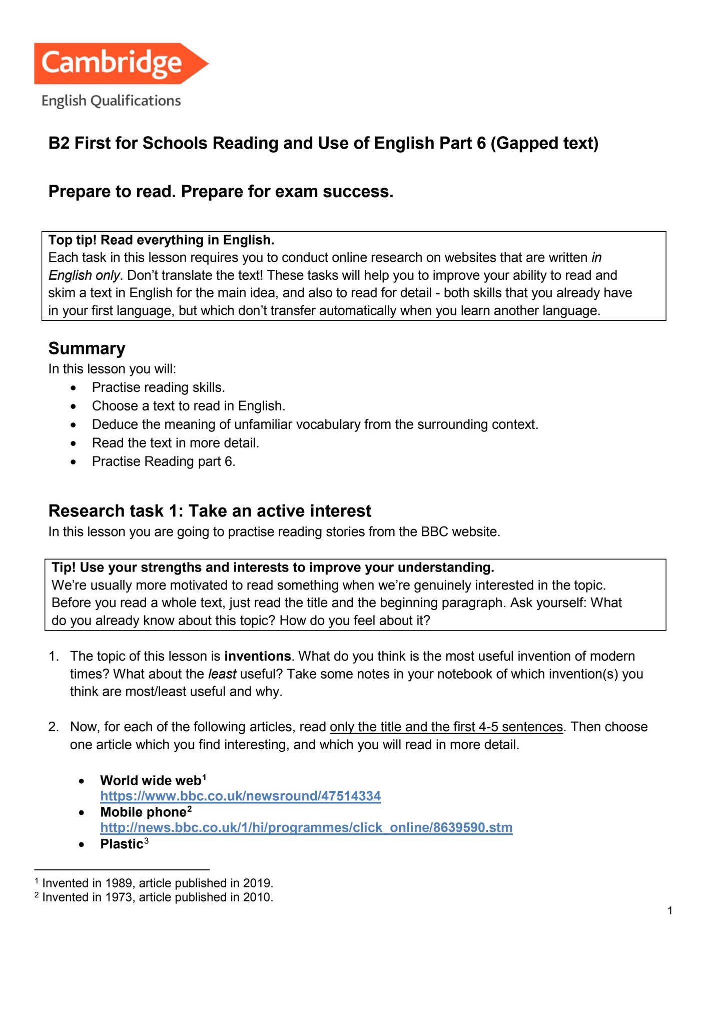 B2 First for Schools - Reading and Use of English Part 6 by Cambridge ...