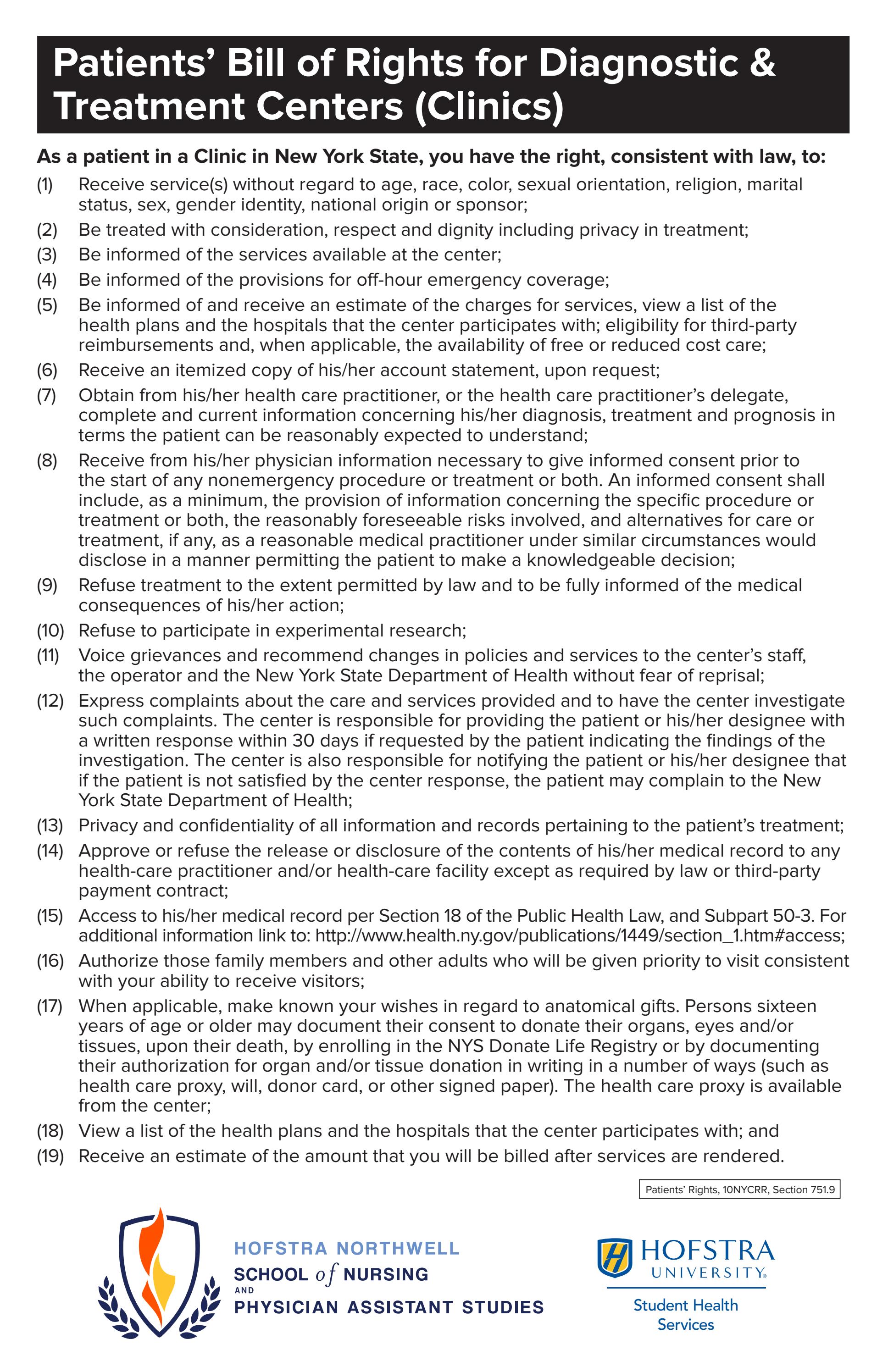Section 132 Patient Rights Form.pdf SHS Patients’ Bill of Rights for Diagnostic & Treatment Centers ...