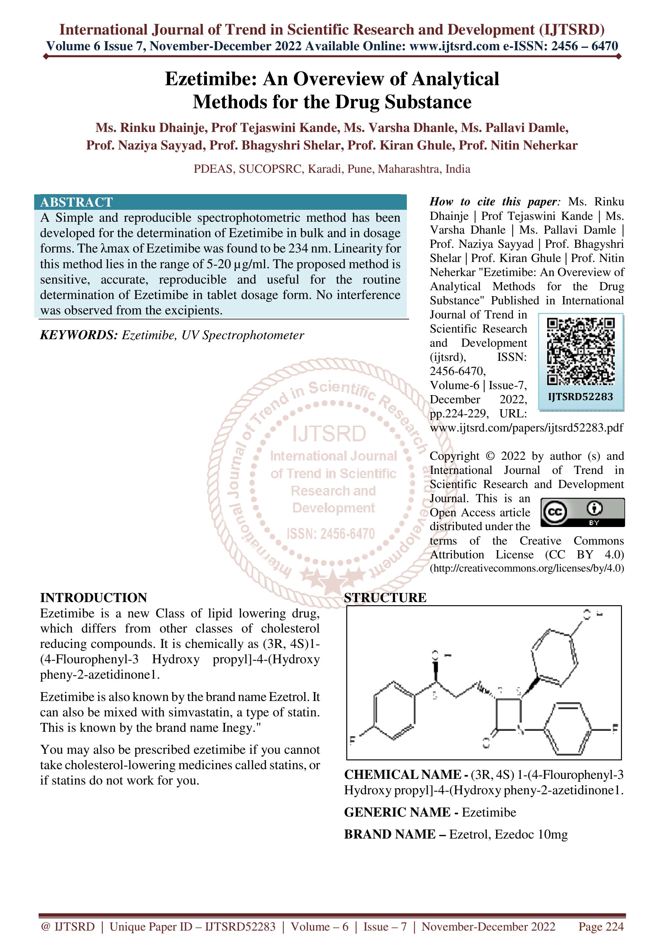 Ezetimibe An Overeview of Analytical Methods for the Drug Substance by