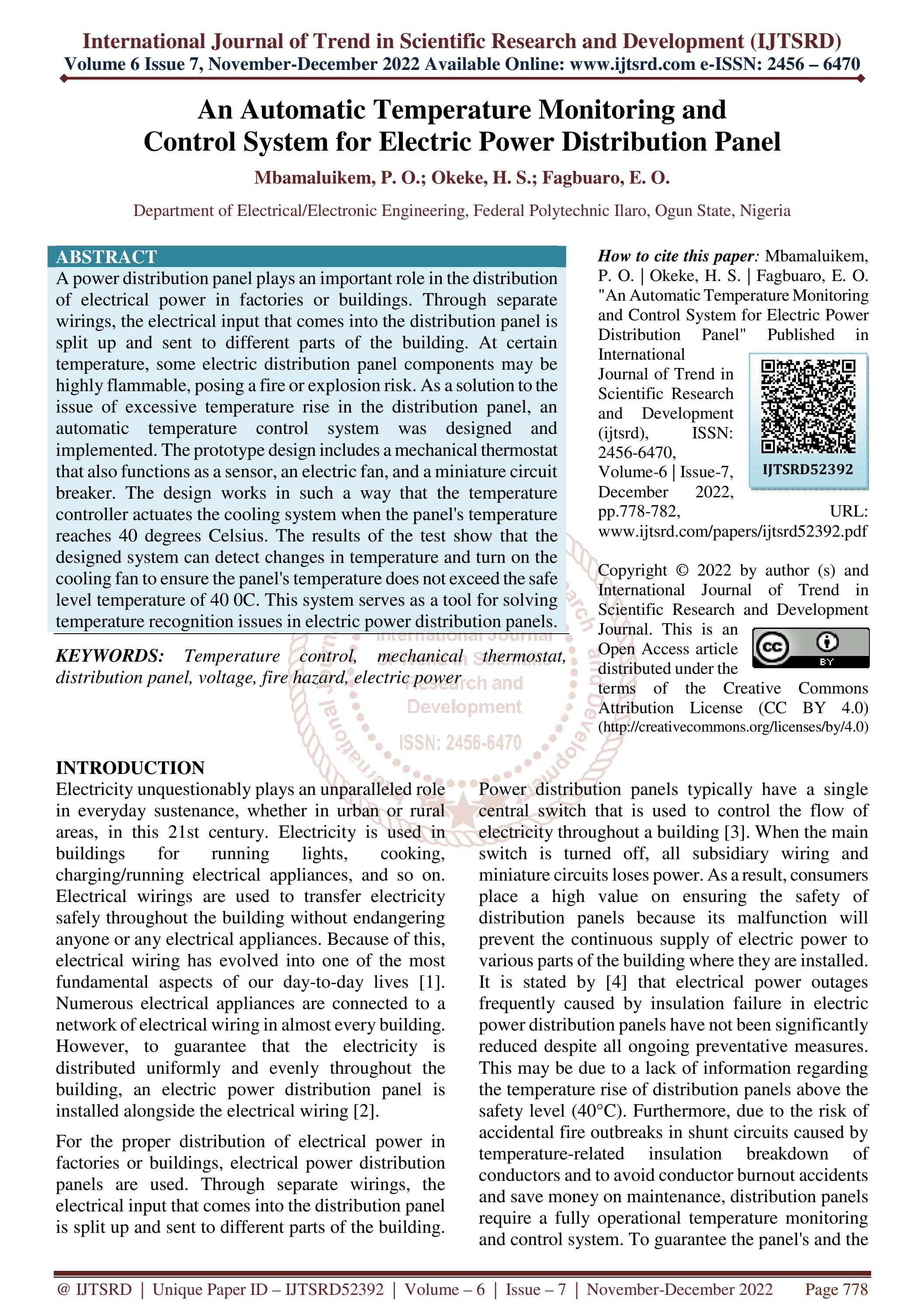 An Automatic Temperature Monitoring and Control System for Electric