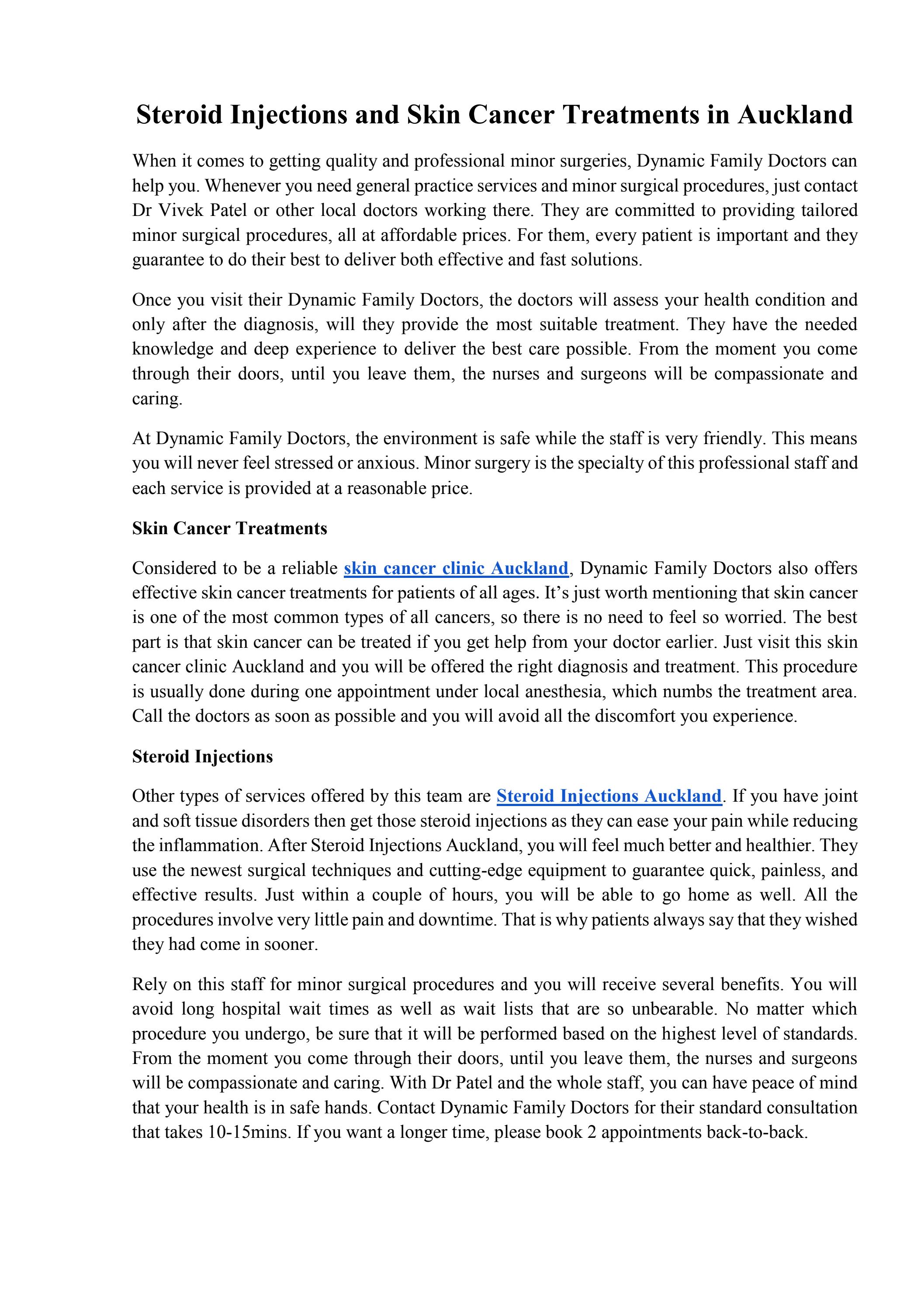 Steroid Injections and Skin Cancer Treatments in Auckland by Dynamic