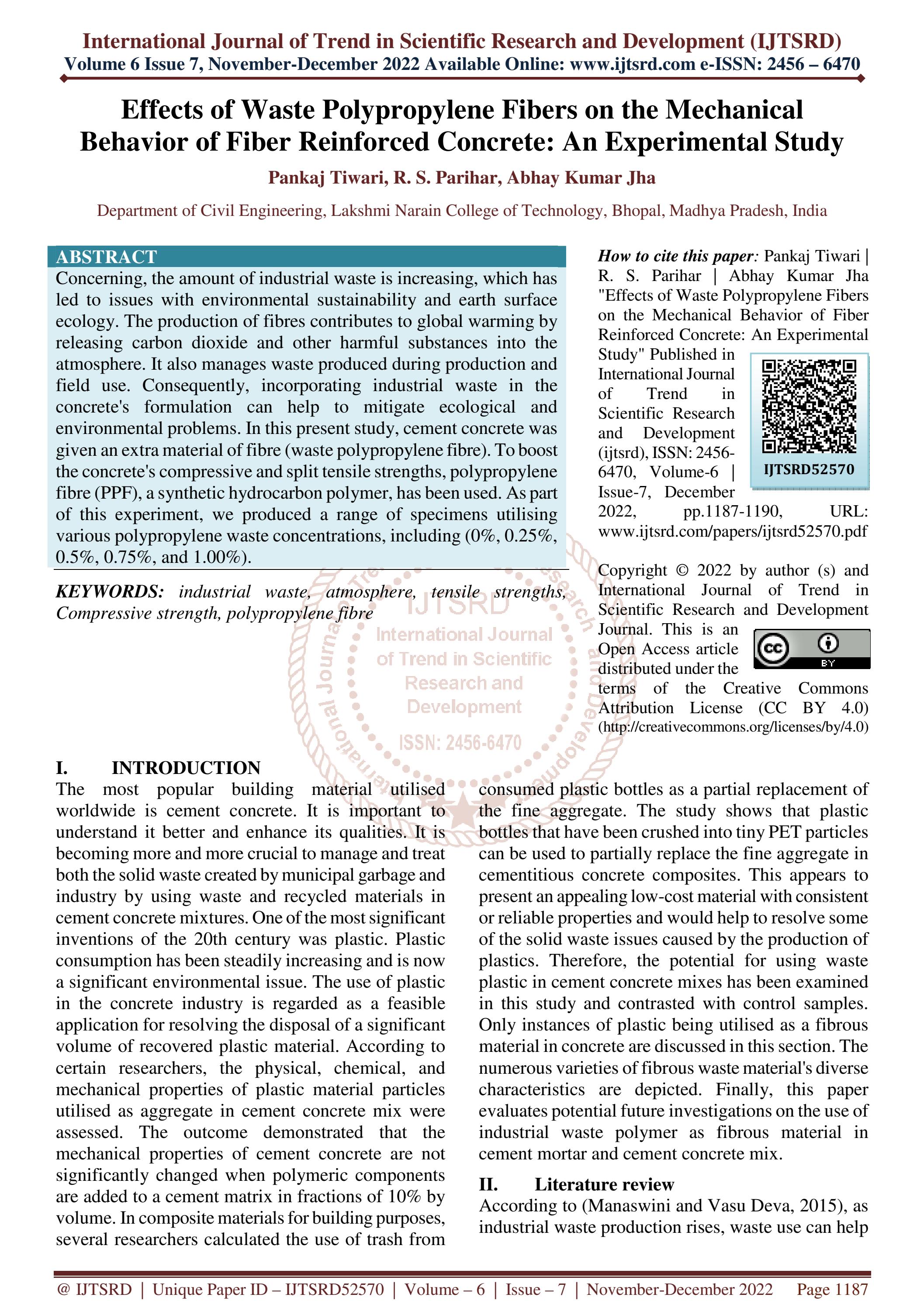 Effects of Waste Polypropylene Fibers on the Mechanical Behavior of