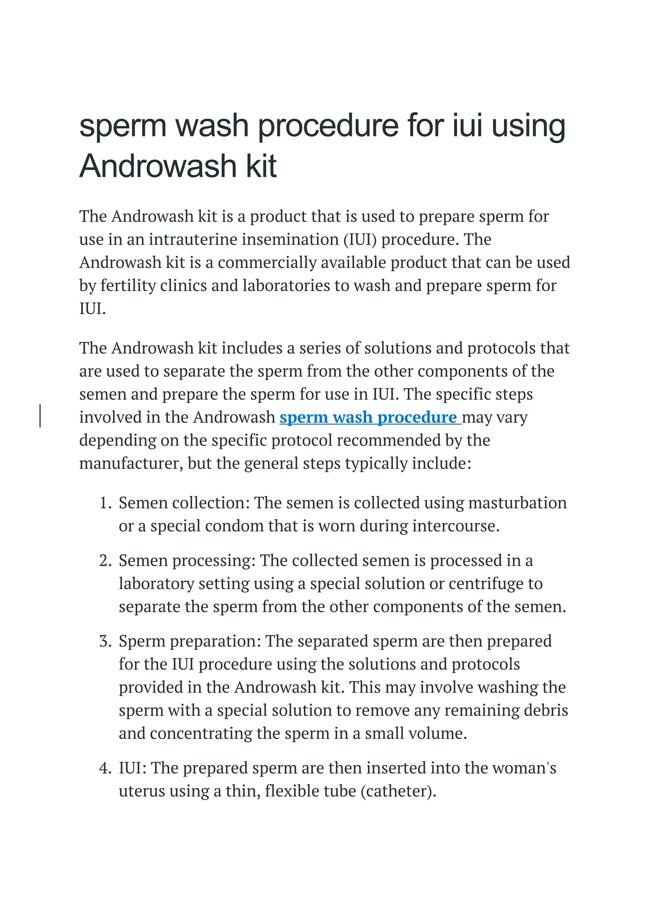 sperm wash procedure for iui using Androwash kit by Andro Wash Issuu
