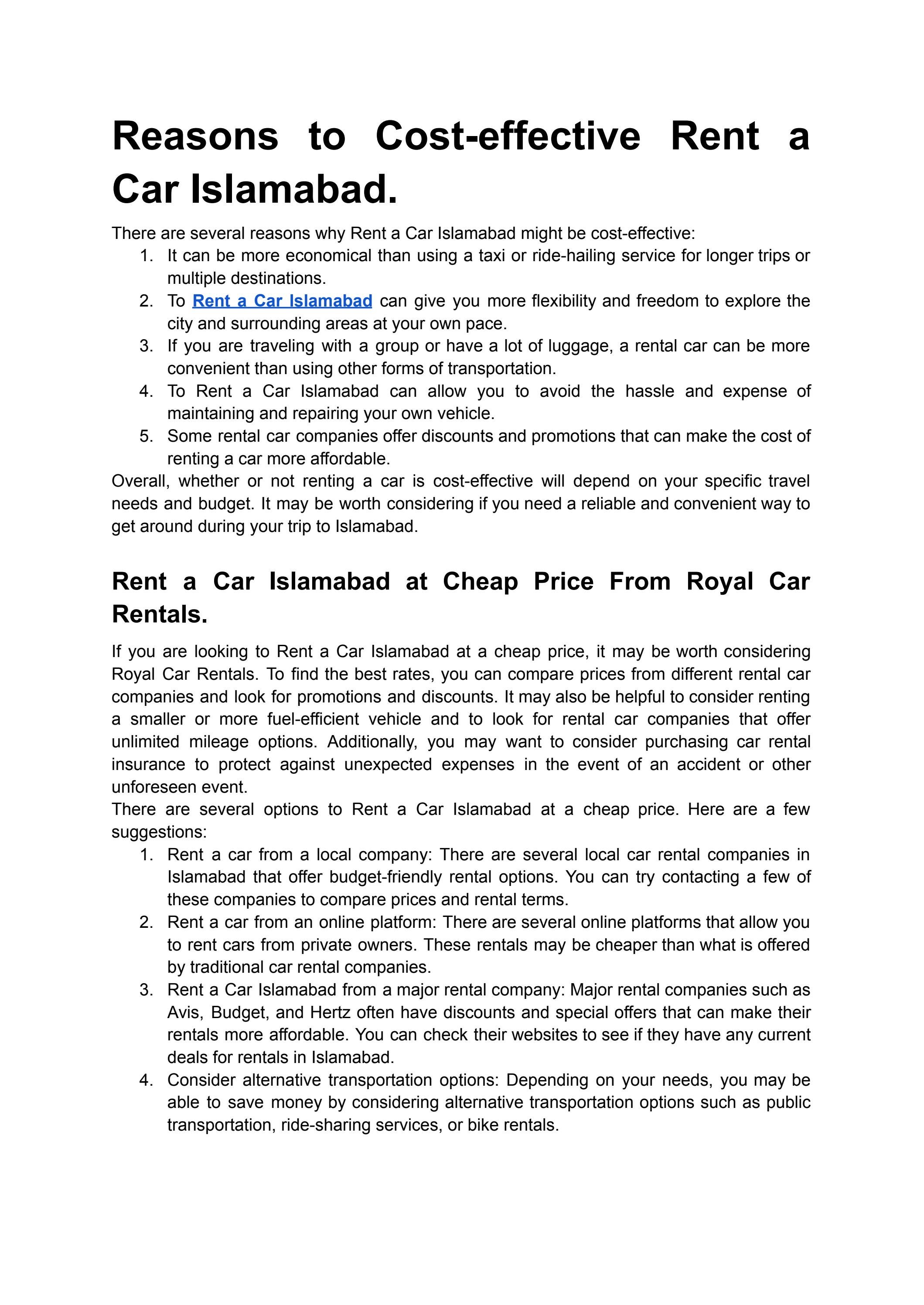Reasons to Costeffective Rent a Car Islamabad. by Idrees Khan Issuu