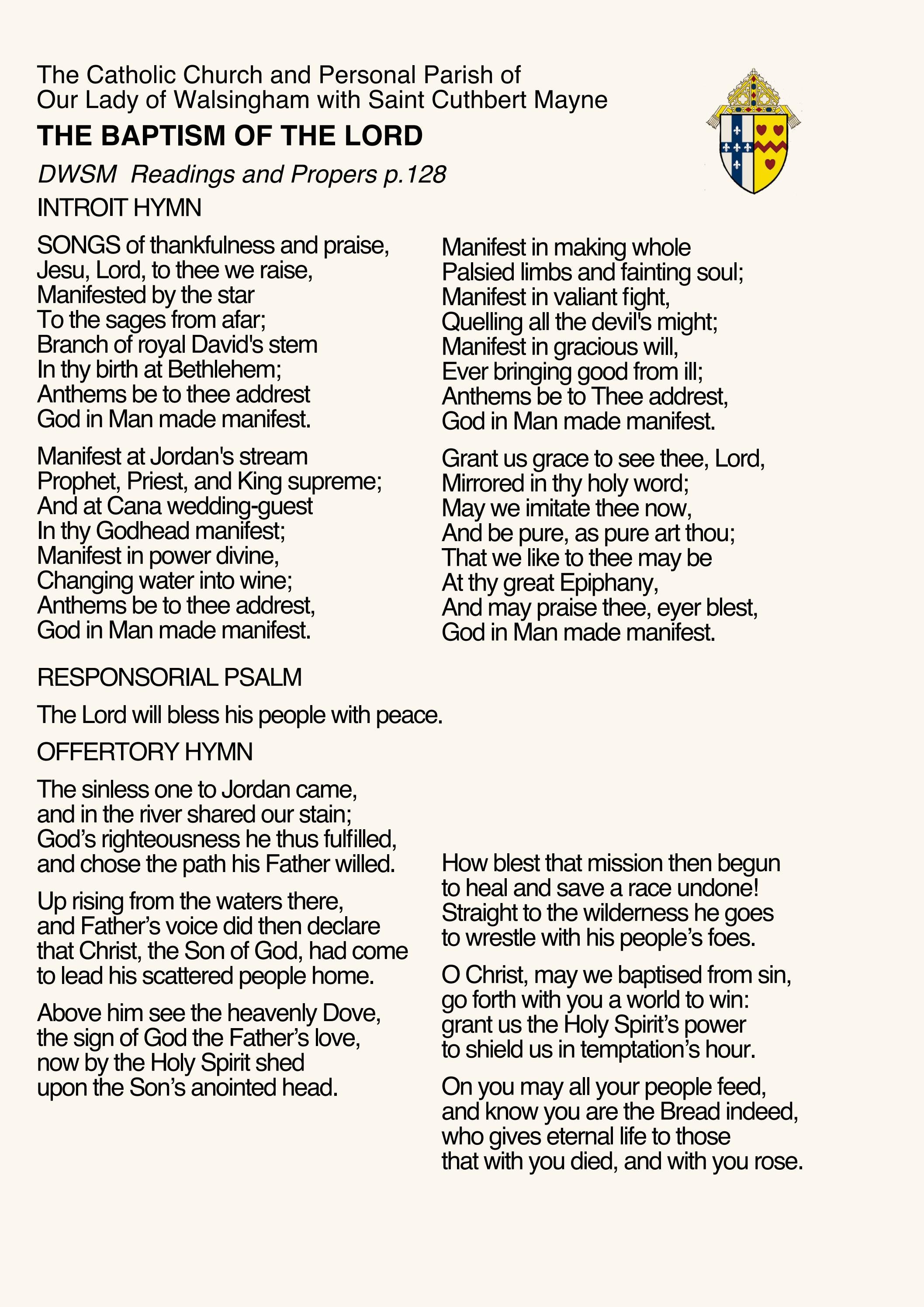 HYMN SHEET Baptism of The Lord with Ordo by David Lashbrooke Issuu