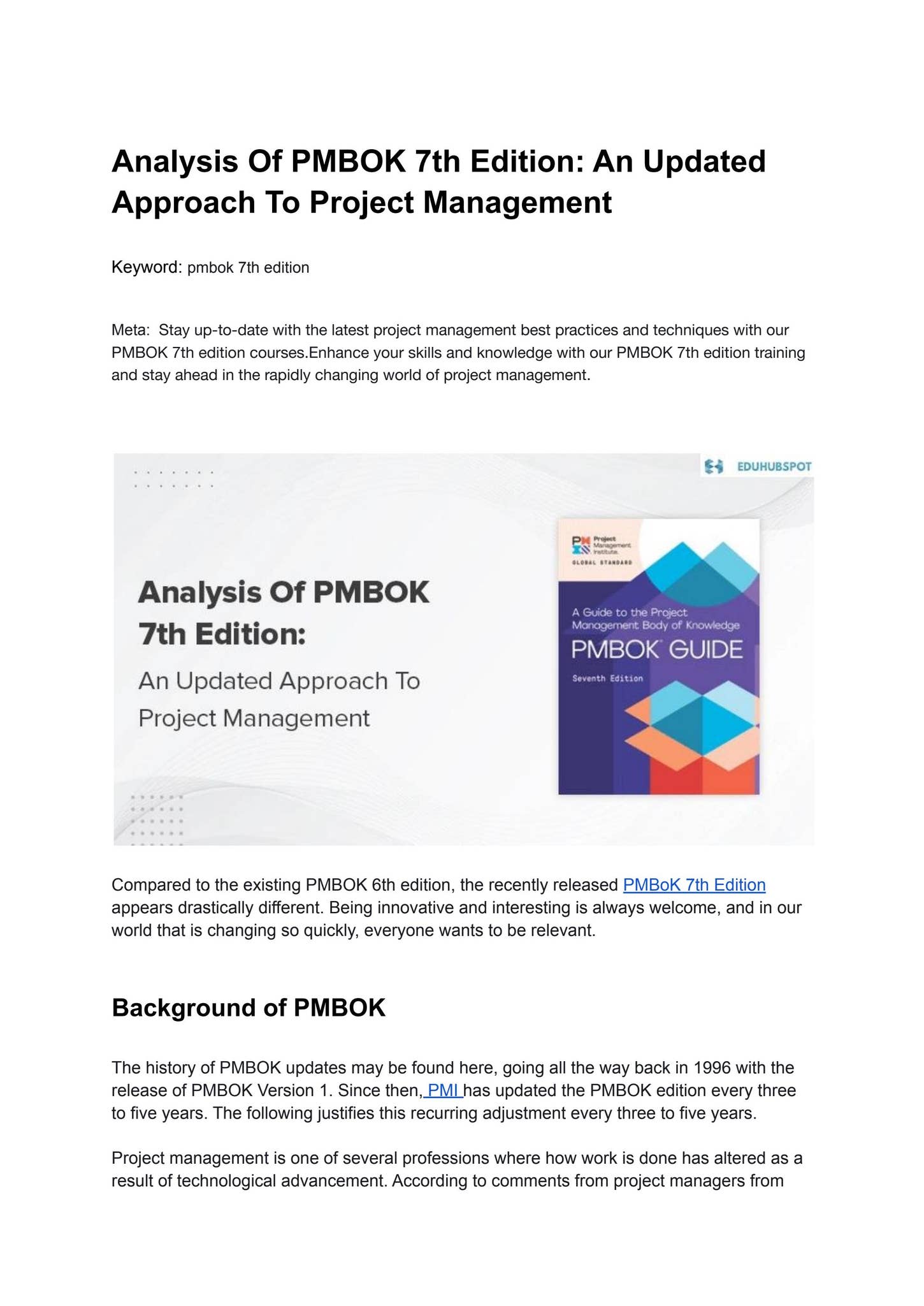 Analysis Of PMBOK 7th Edition: An Updated Approach To