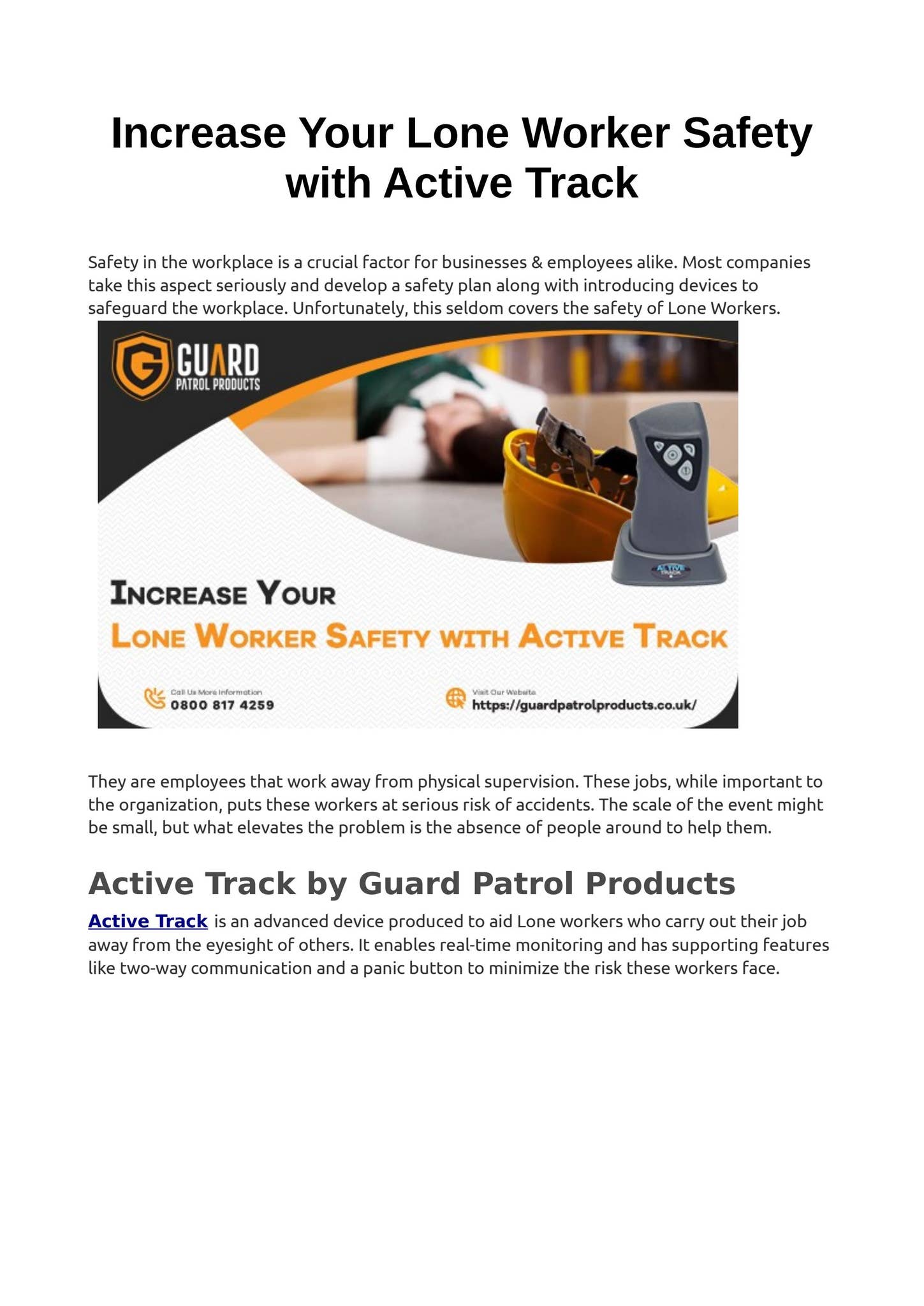 Increase Your Lone Worker Safety with Active Track by Guard Patrol ...