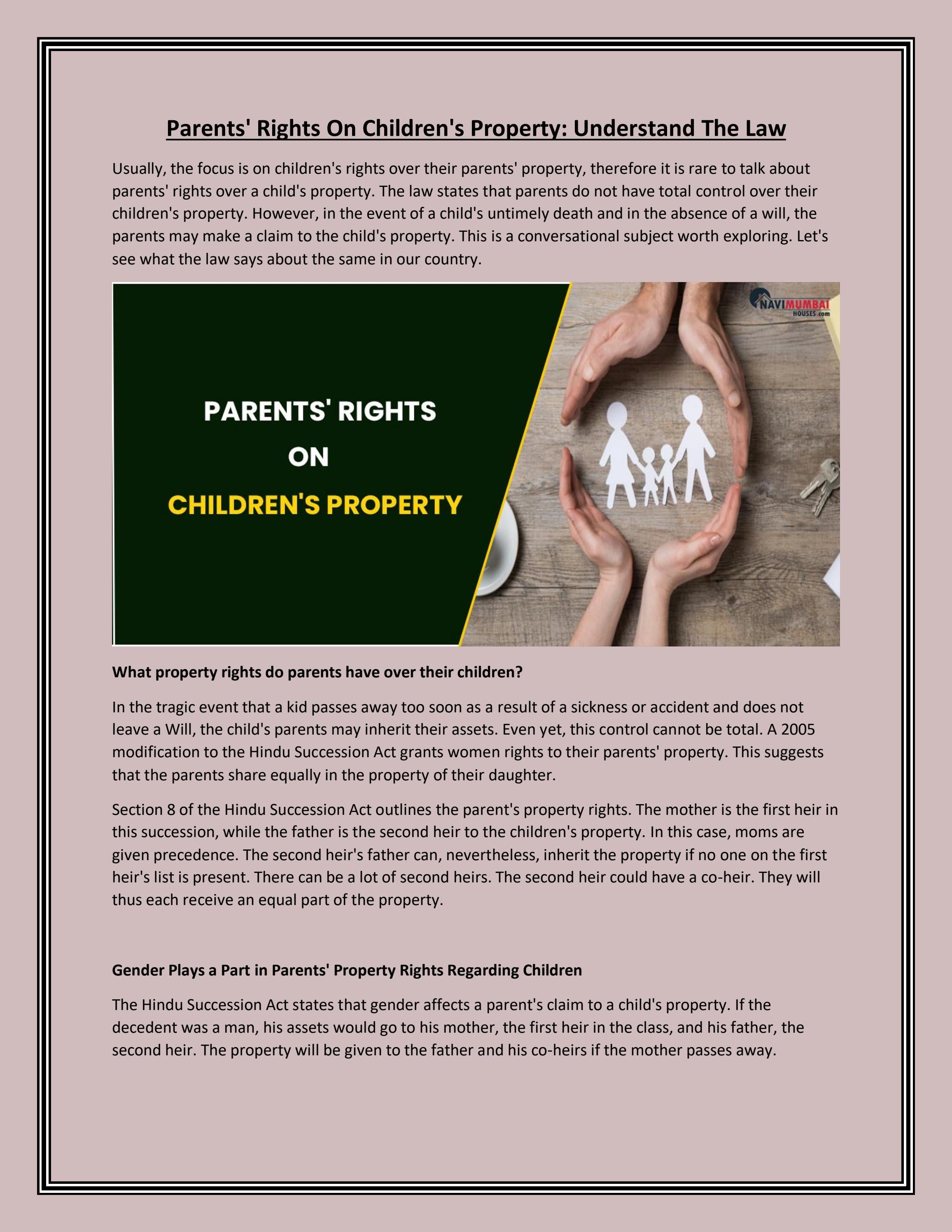 Parents’ Rights On Children’s Property Understand The Law by NHMhouses