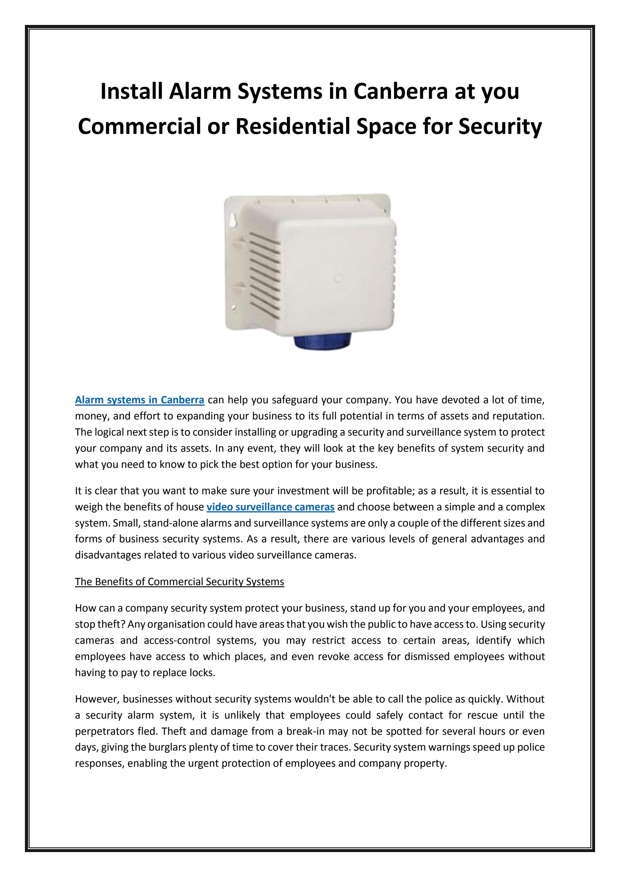 Install Alarm Systems in Canberra at you Commercial or Residential