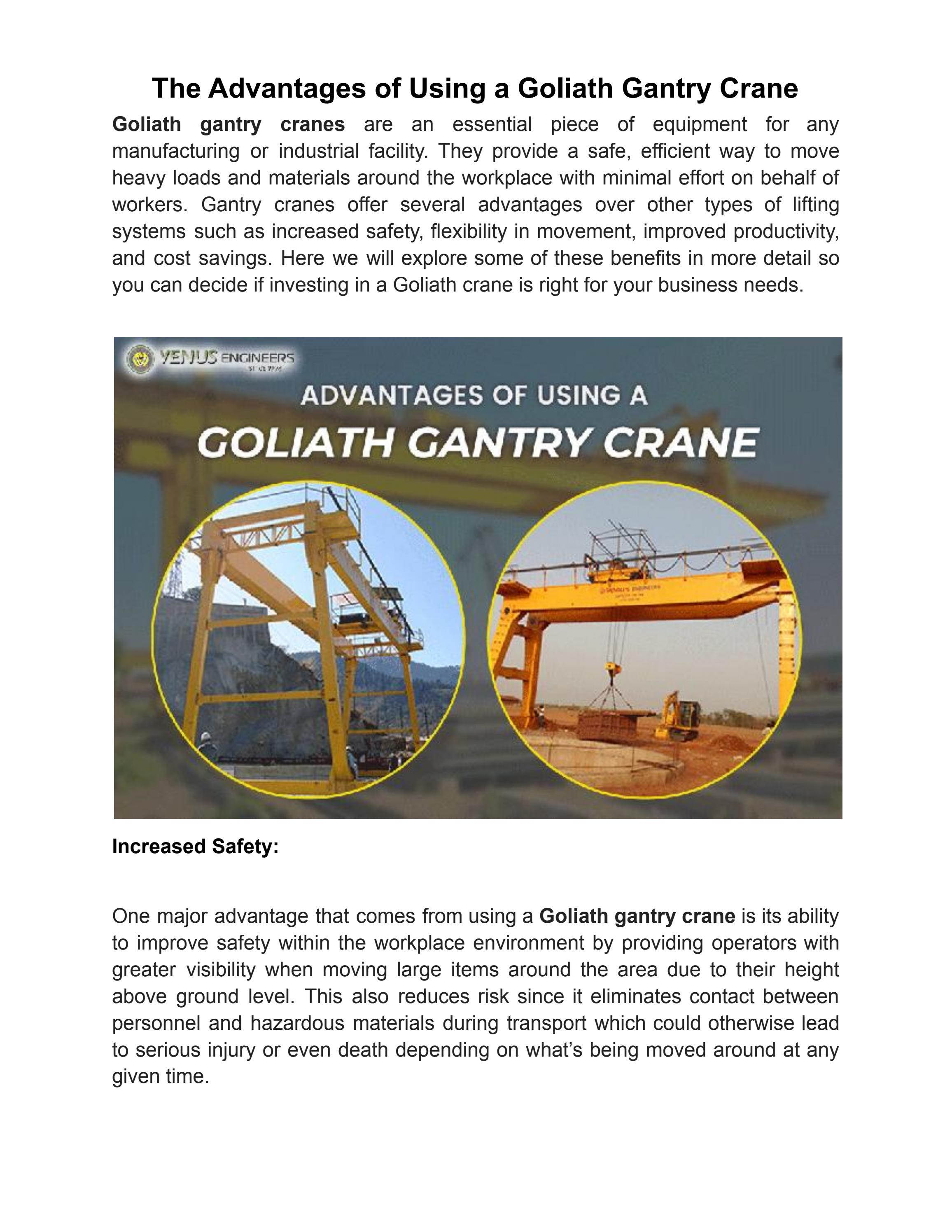 The Advantages of Using a Goliath Gantry Crane by Venus Engineers Issuu
