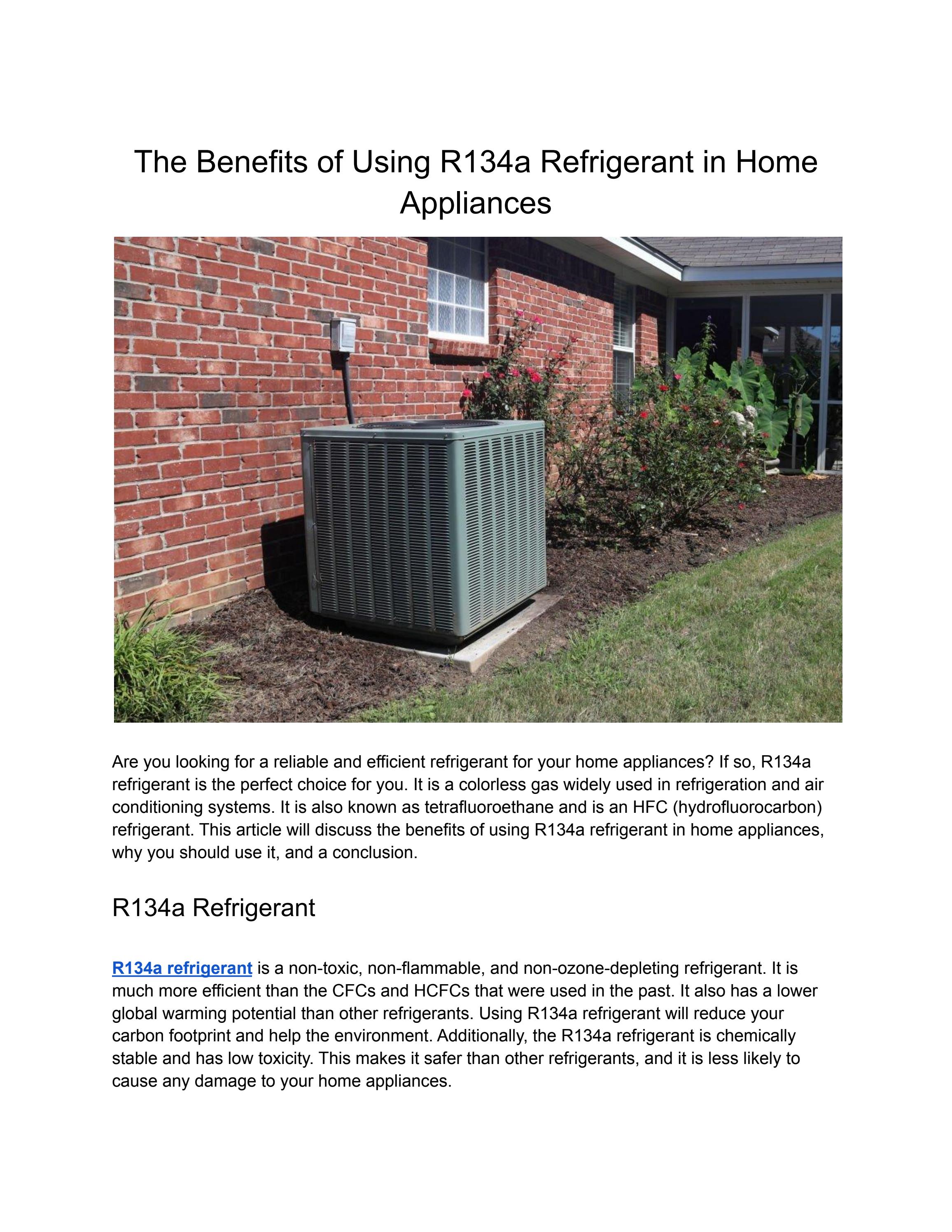 The Benefits of Using R134a Refrigerant in Home Appliances by United