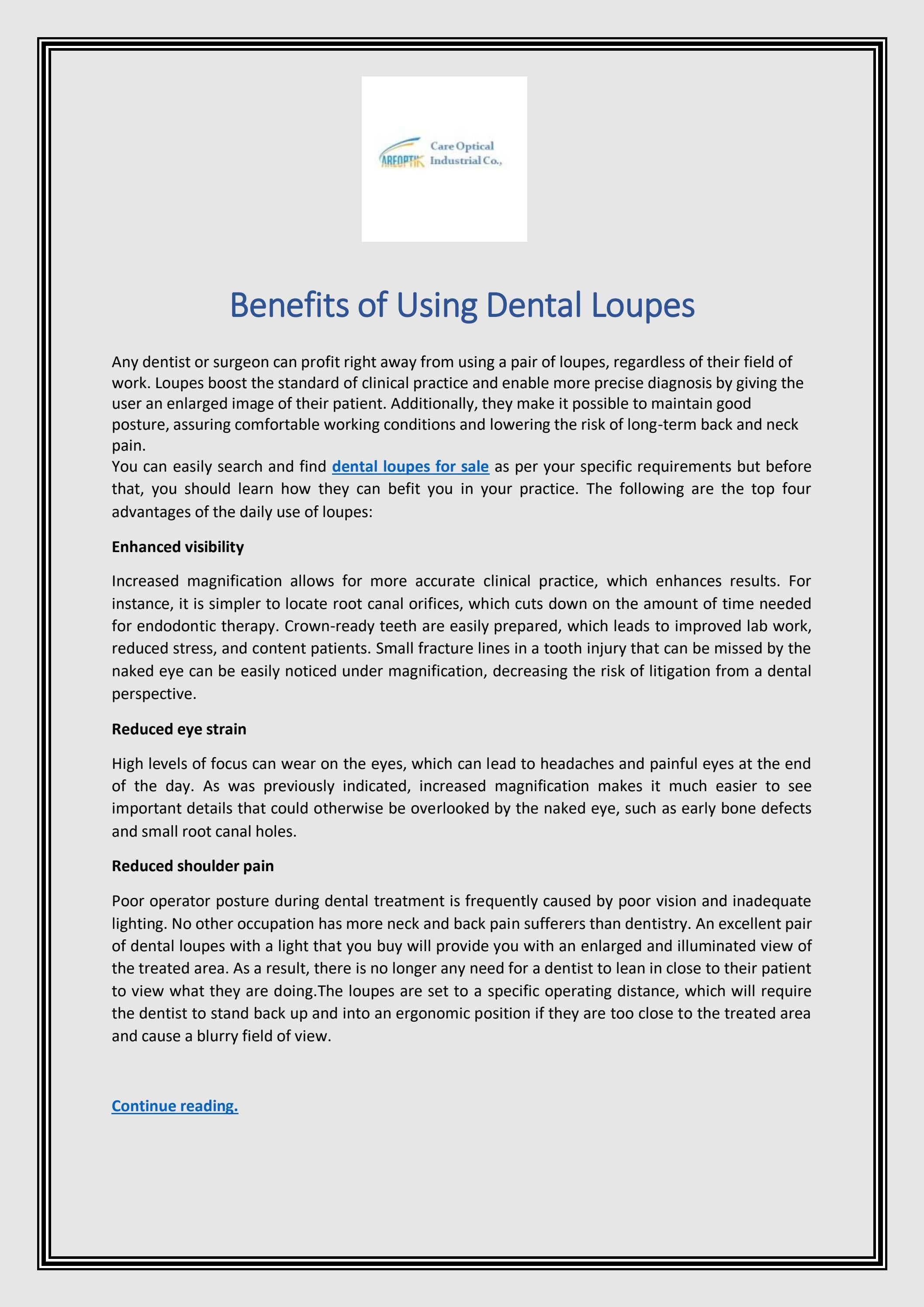 Benefits of Using Dental Loupes by CareOptik Issuu