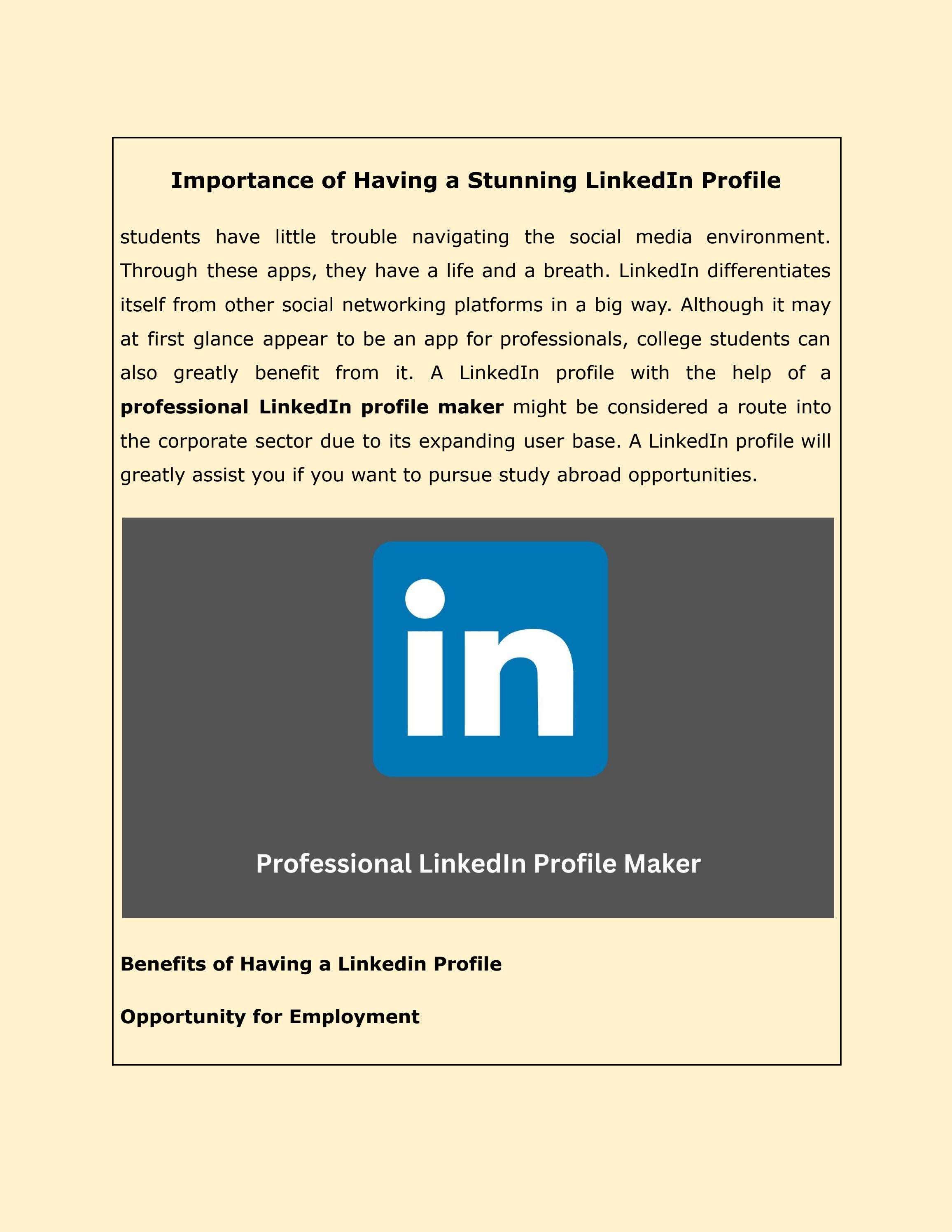 Importance Of Having A Stunning Linkedin Profile By