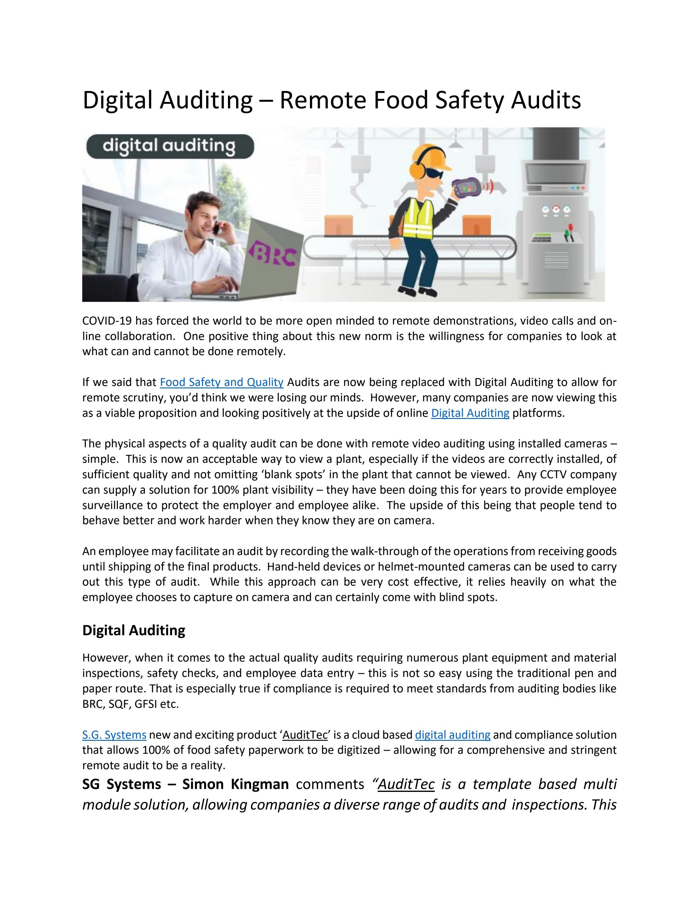 Digital Auditing Remote Food Safety Audits by SG Systems Global Issuu