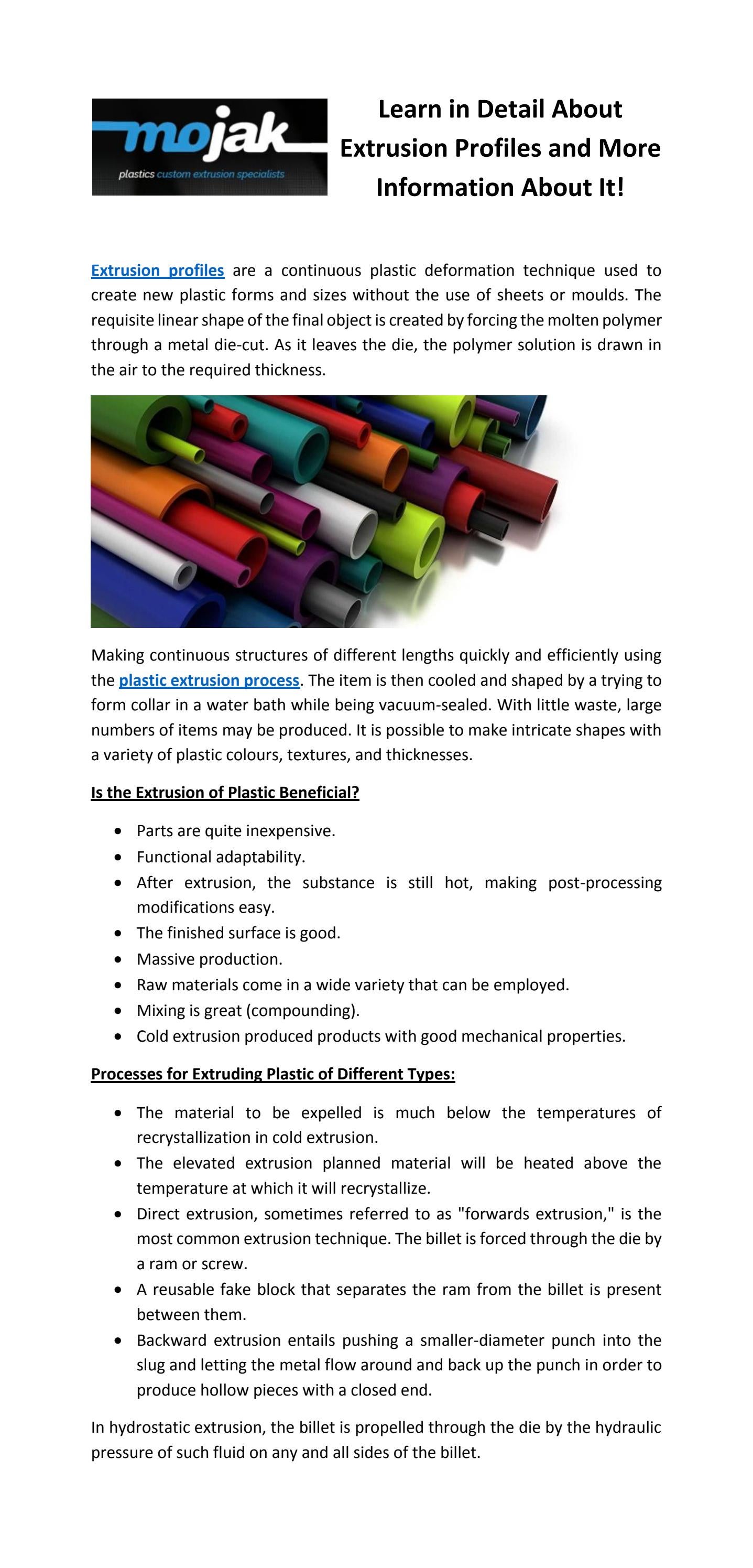 Learn in Detail About Extrusion Profiles and More Information About It