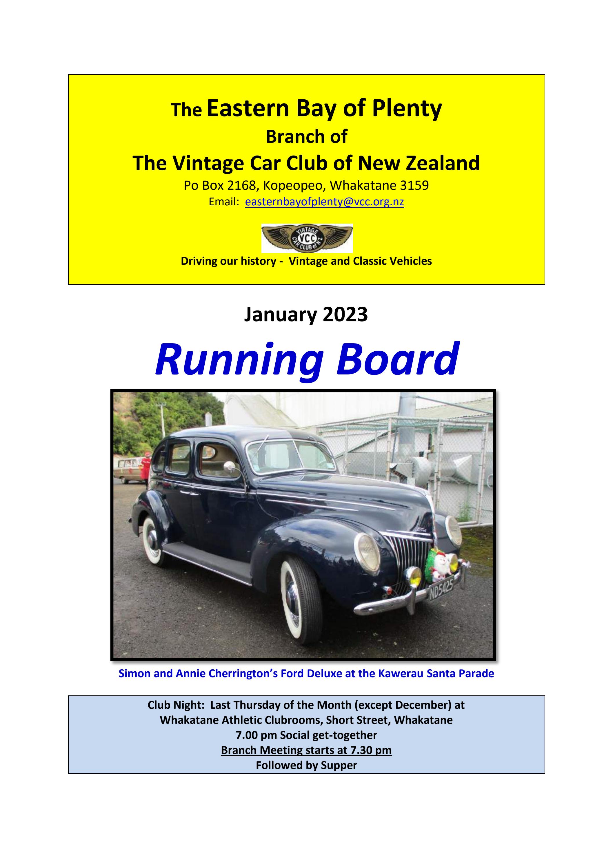 VCC EBOP RUNNING BOARD JANUARY 2023 by Vintage Car Club of New Zealand