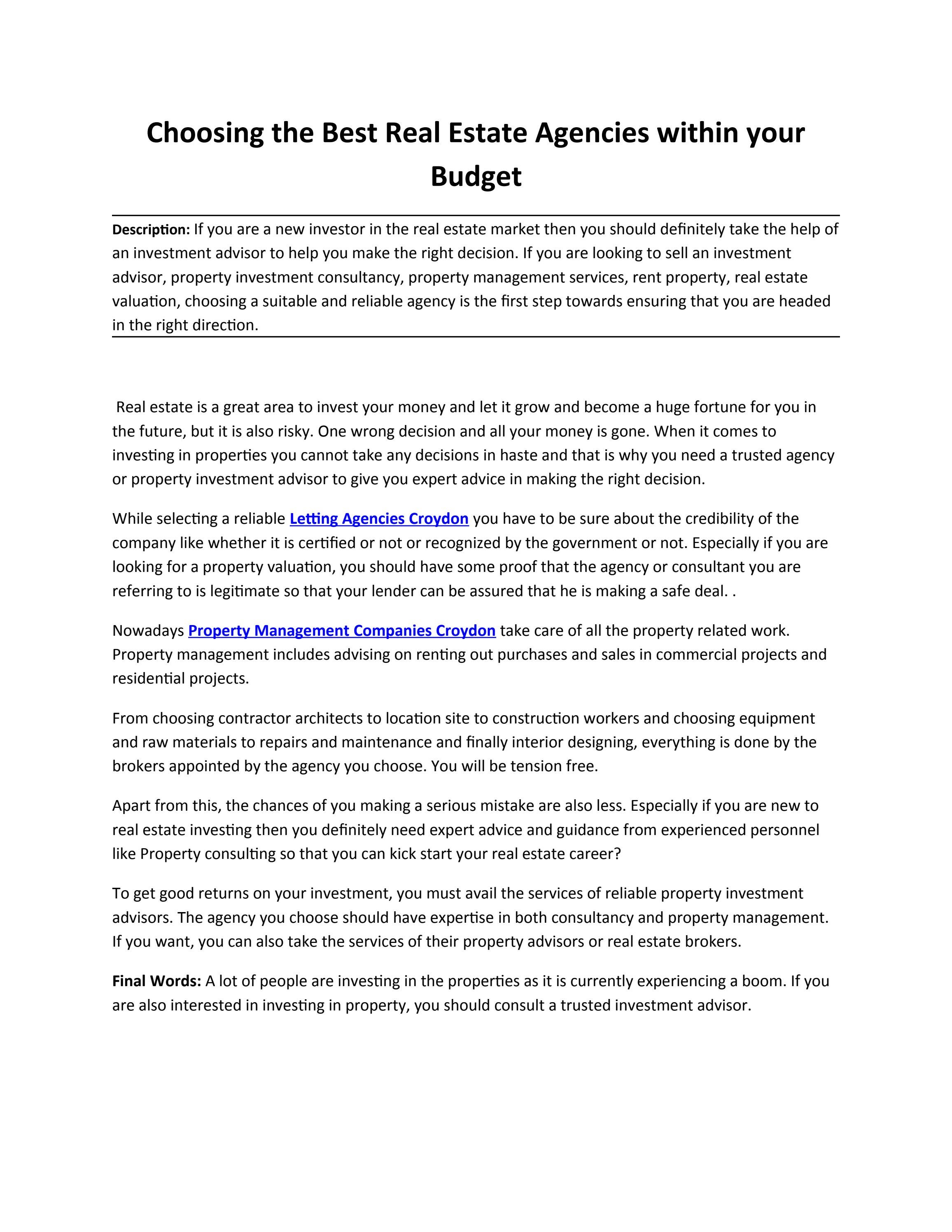 Choosing the Best Real Estate Agencies within your Budget by Leonards