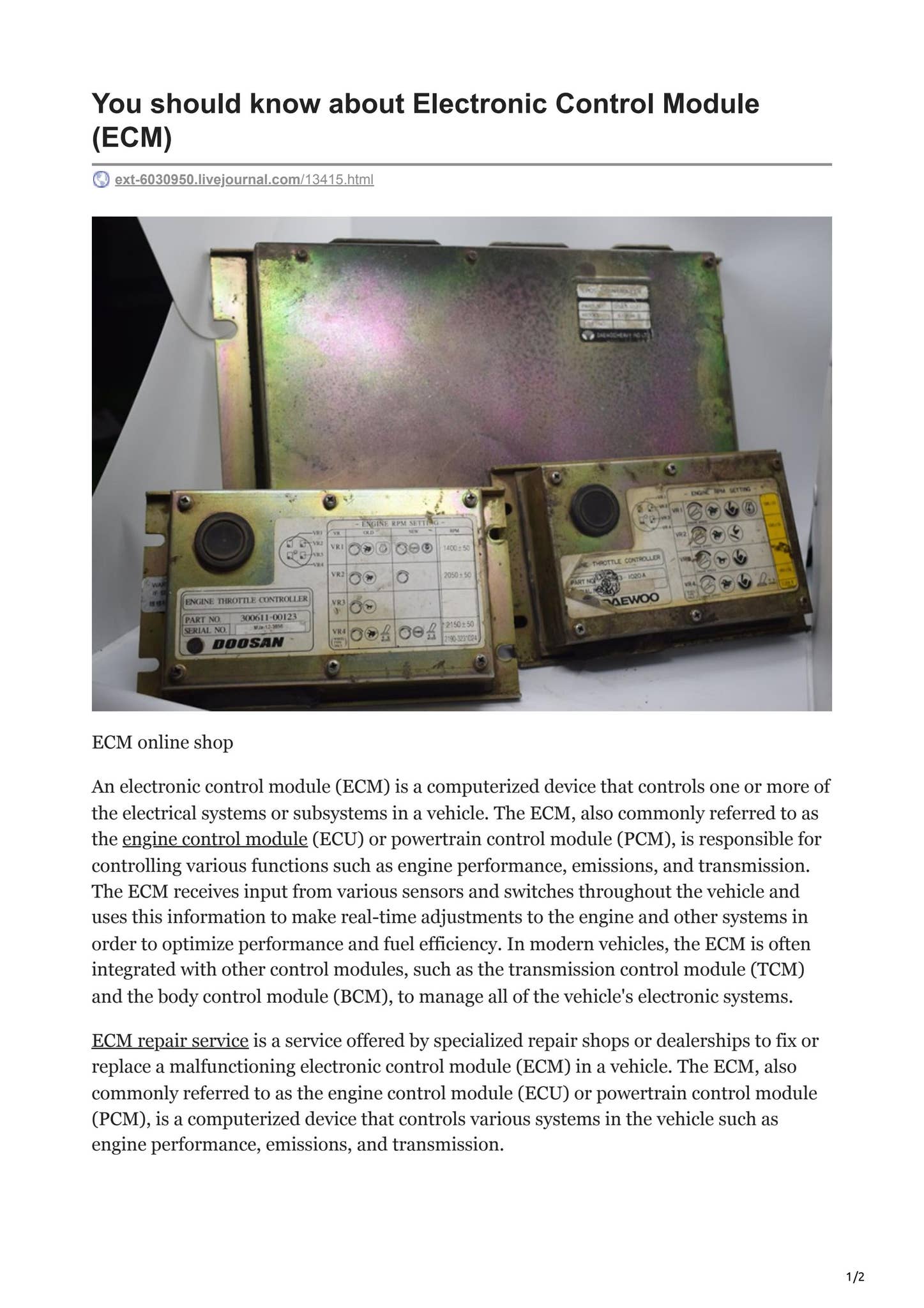 You should know about Electronic Control Module (ECM) by jamesdaniel ...