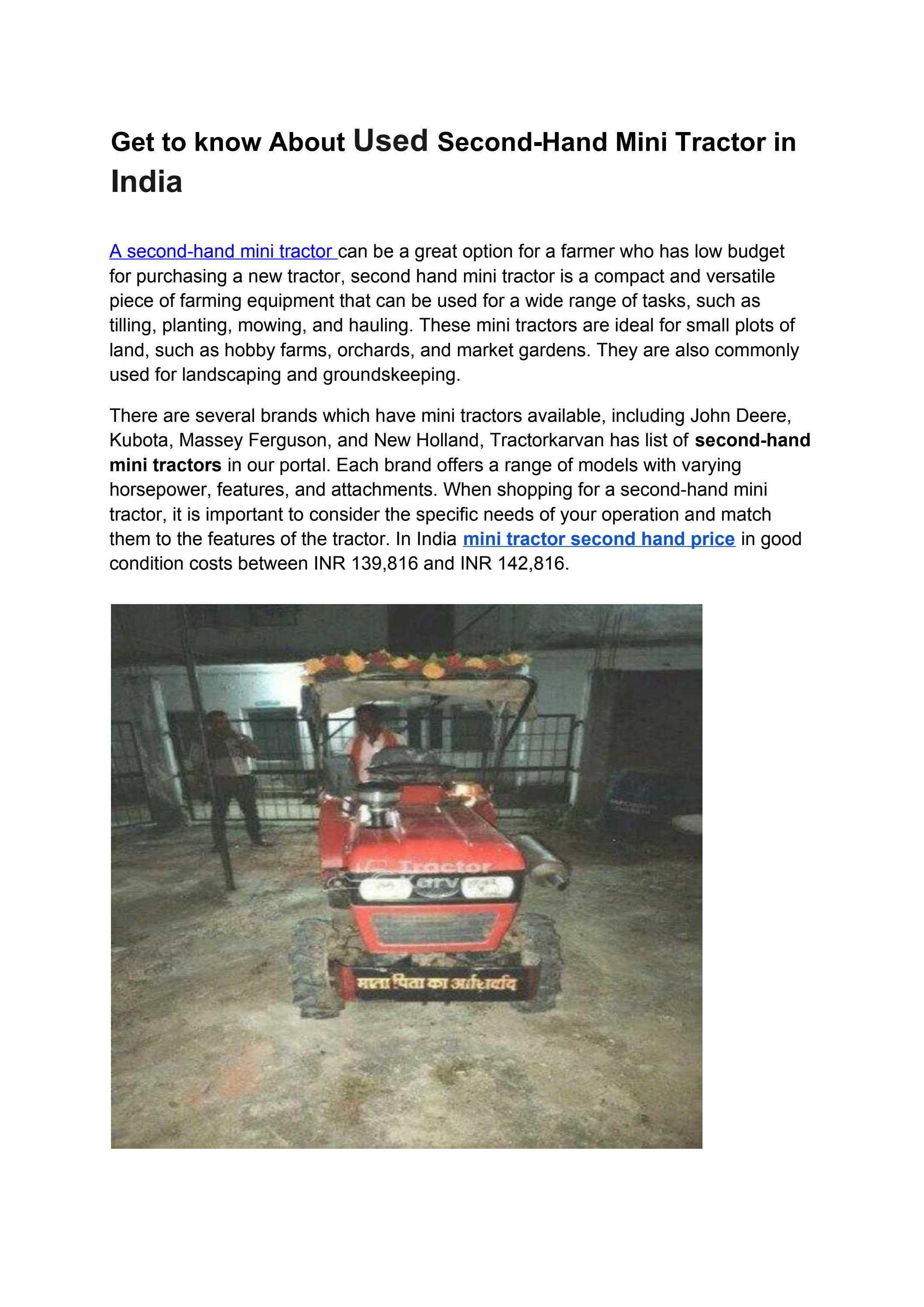 Get To Know About Used Second Hand Mini Tractor In India By Anjali 