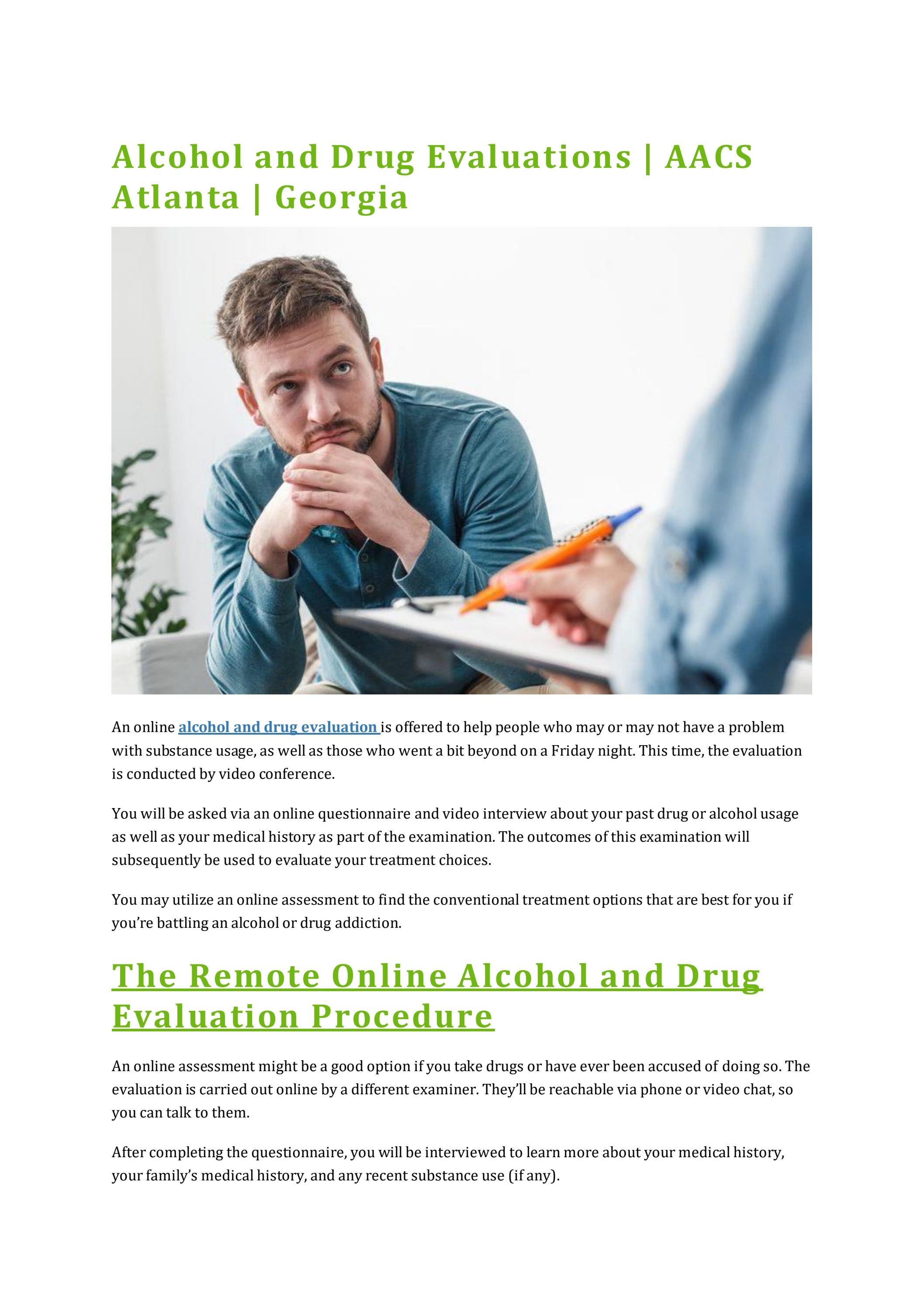 Alcohol and Drug Evaluation at 89 in Marietta, Decatur and AtlantaGA