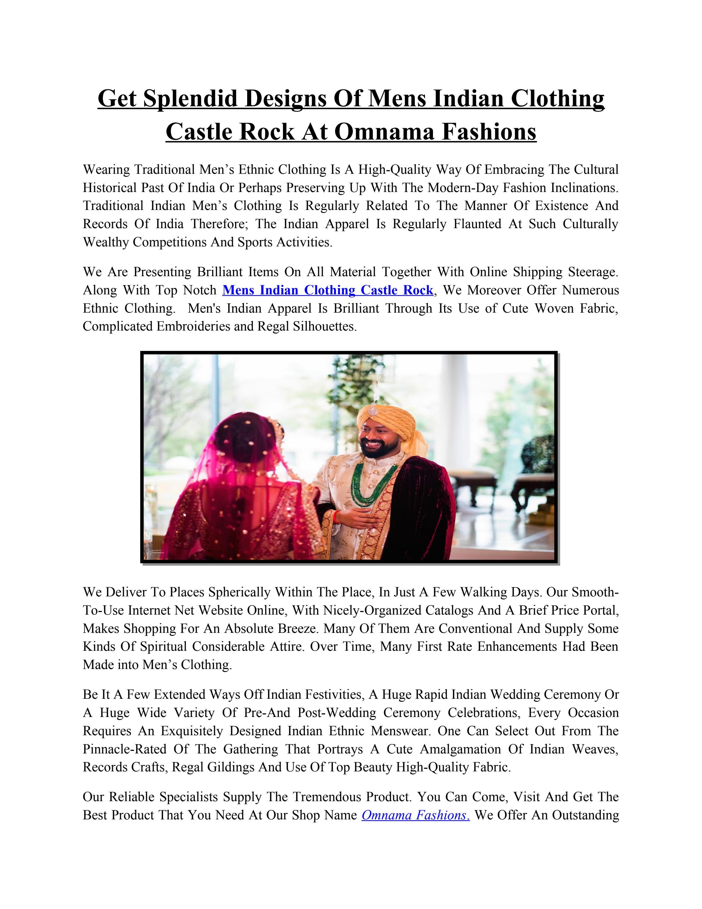 Get Splendid Designs Of Mens Indian Clothing Castle Rock At Omnama