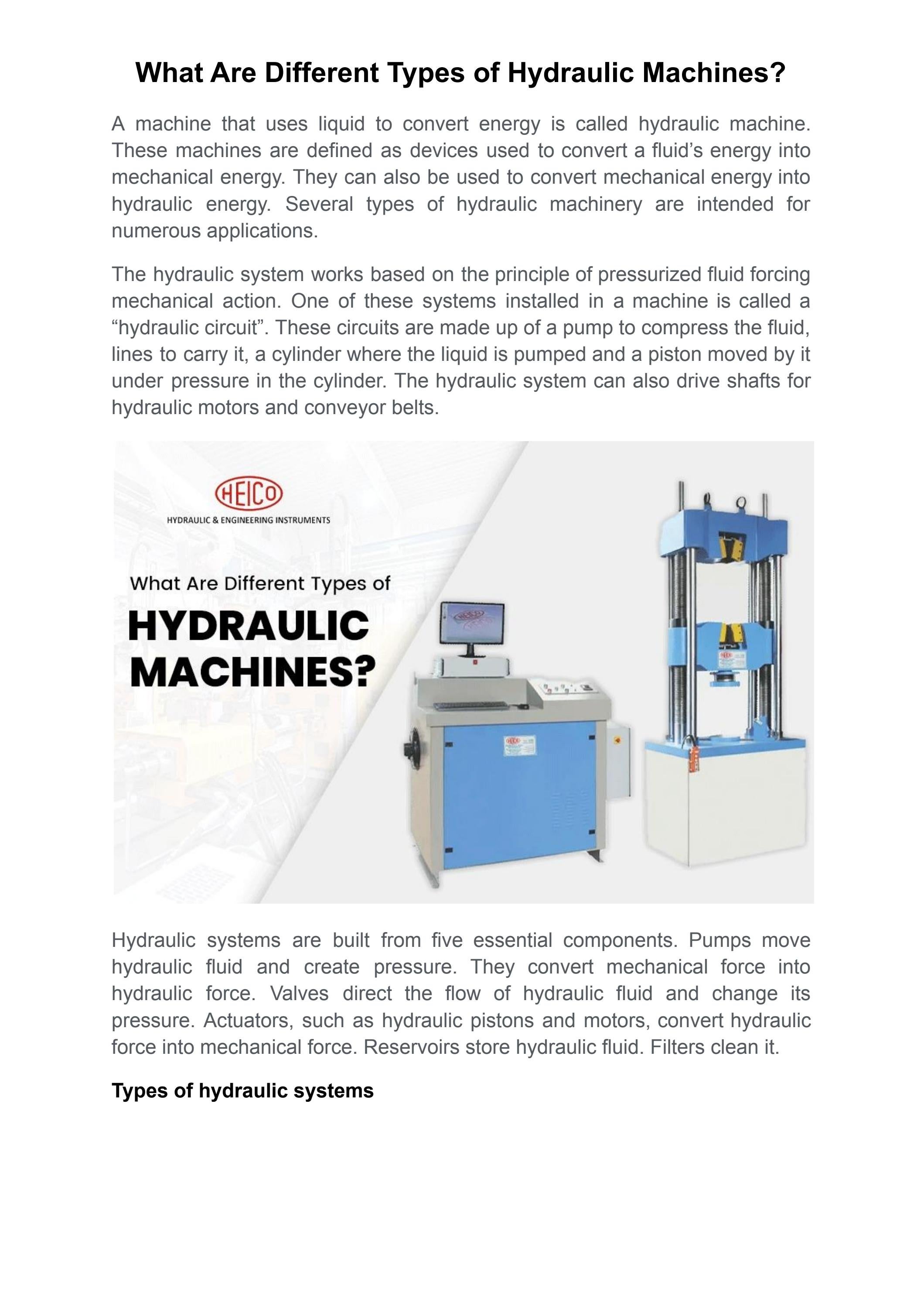 What Are Different Types of Hydraulic Machines? by HYDRAULIC