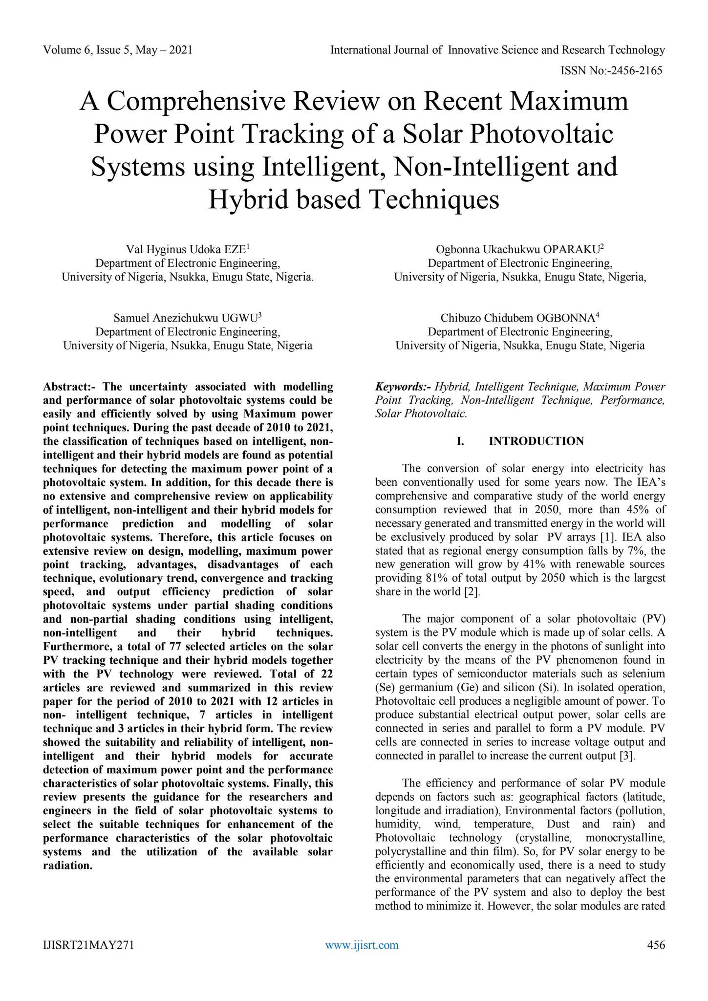 A Comprehensive Review on Recent Maximum Power Point Tracking of a ...