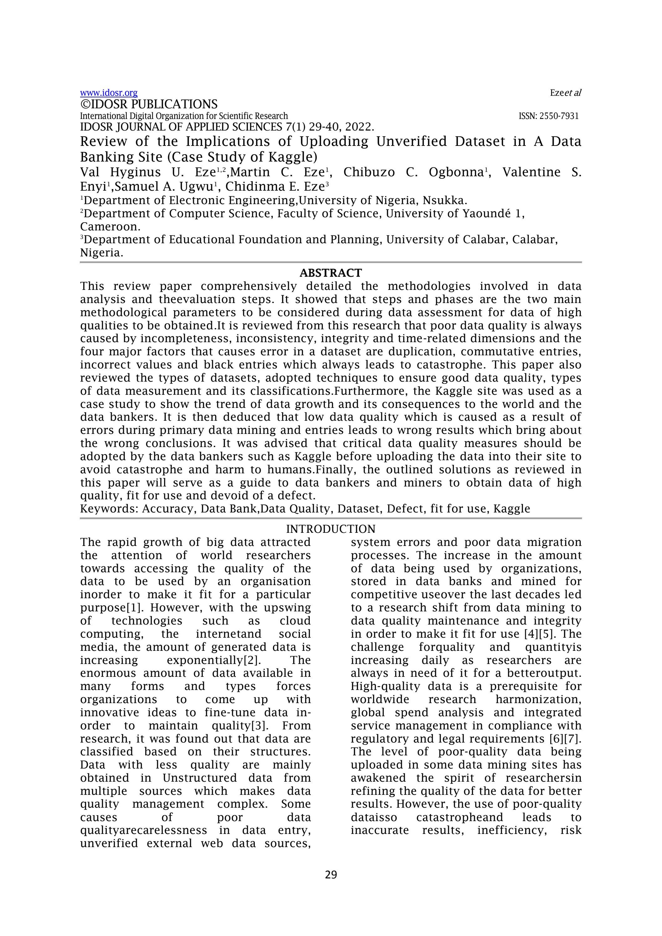 Review Of The Implications Of Uploading Unverified Dataset In A Data