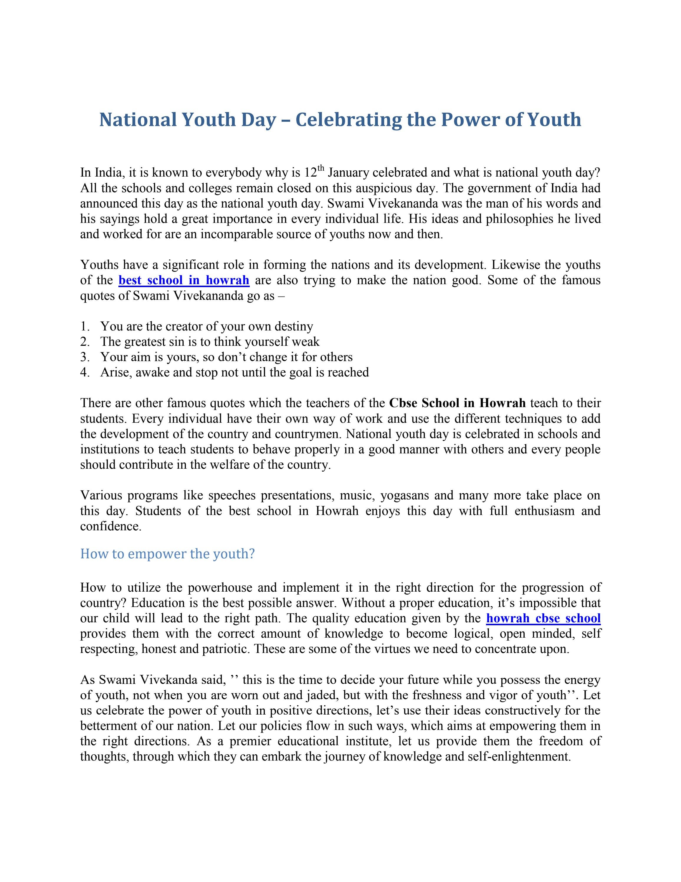 National Youth Day Celebrating The Power Of Youth By Sudhir Memorial