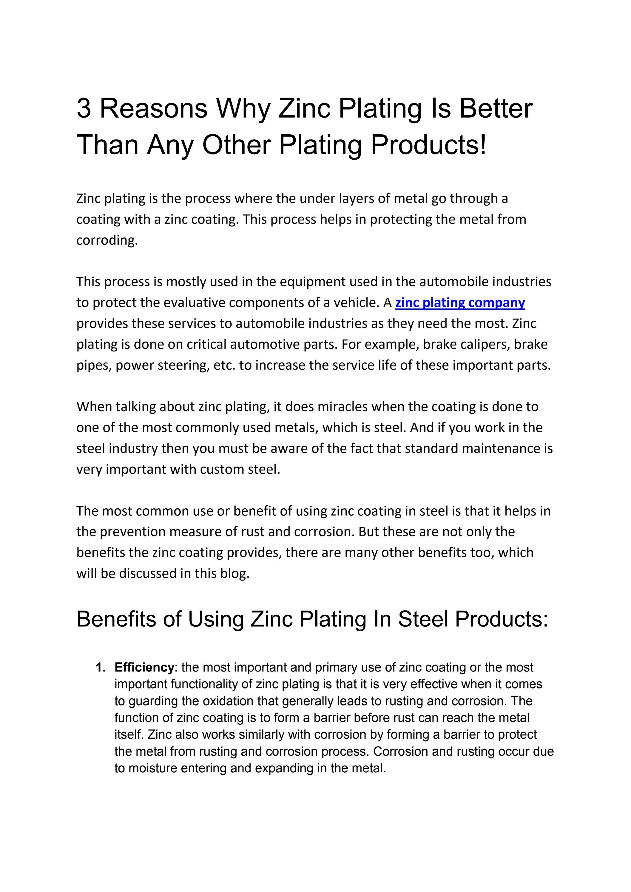 3 Reasons Why Zinc Plating Is Better Than Any Other Plating Products