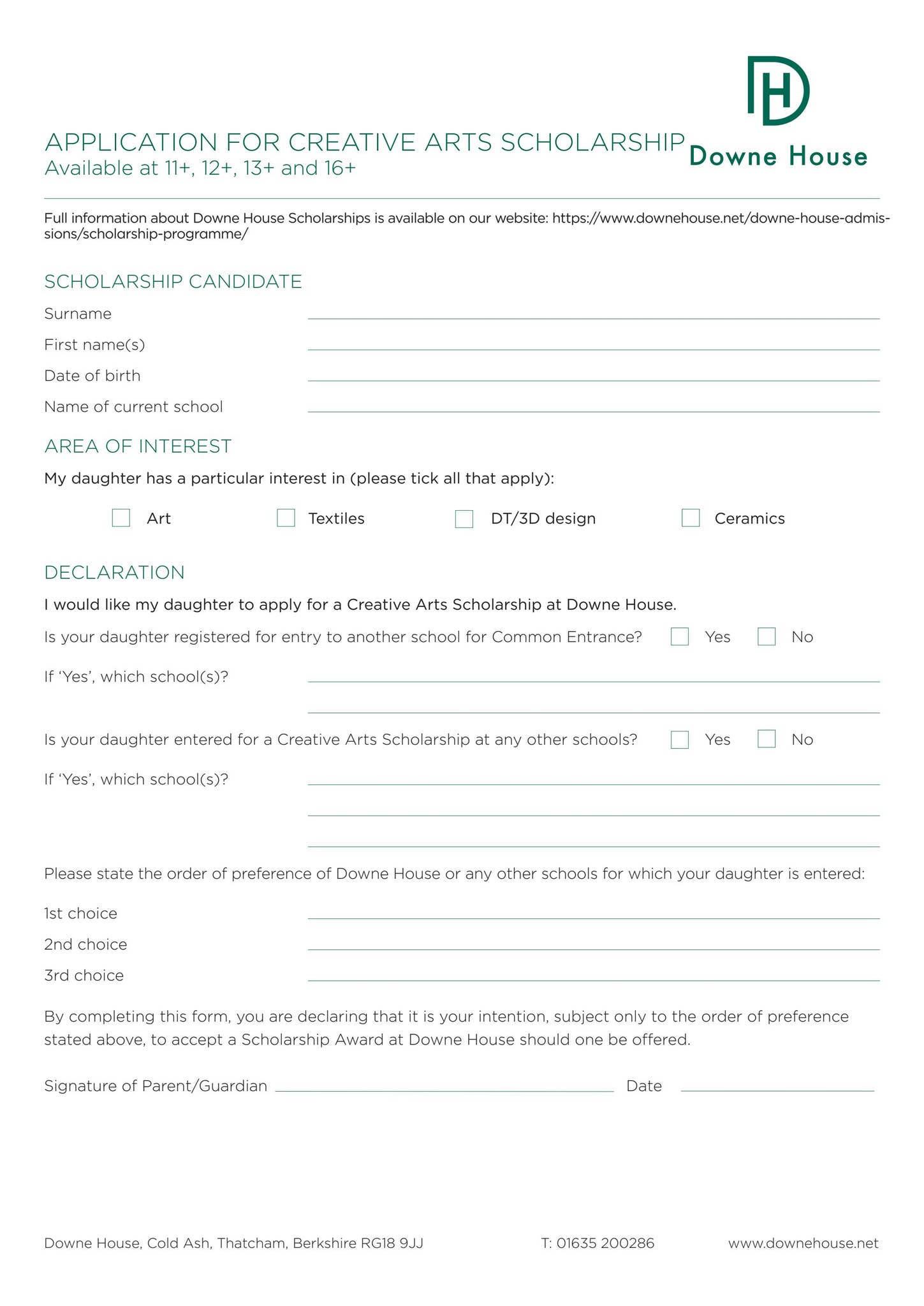 Application for Creative Arts Scholarship by Downe House School - Issuu