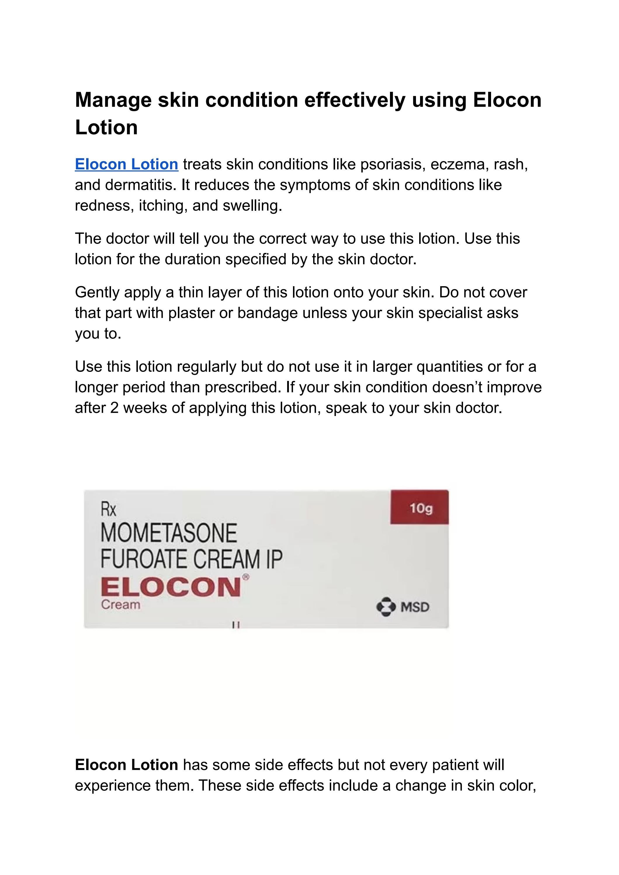 Manage skin condition effectively using Elocon Lotion by lyfe chemist