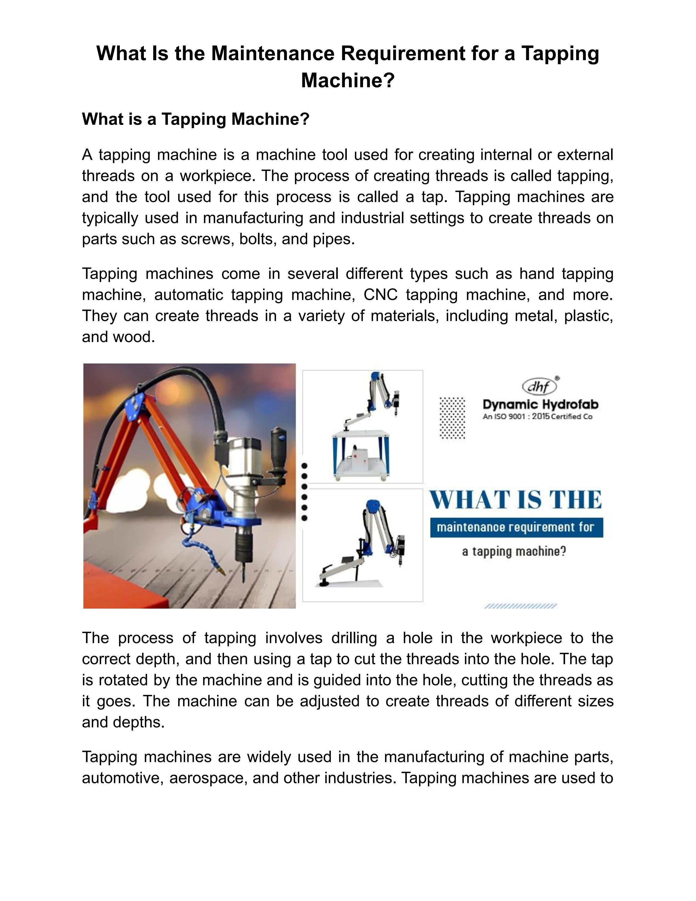 What Is the Maintenance Requirement for a Tapping Machine? by Dynamic