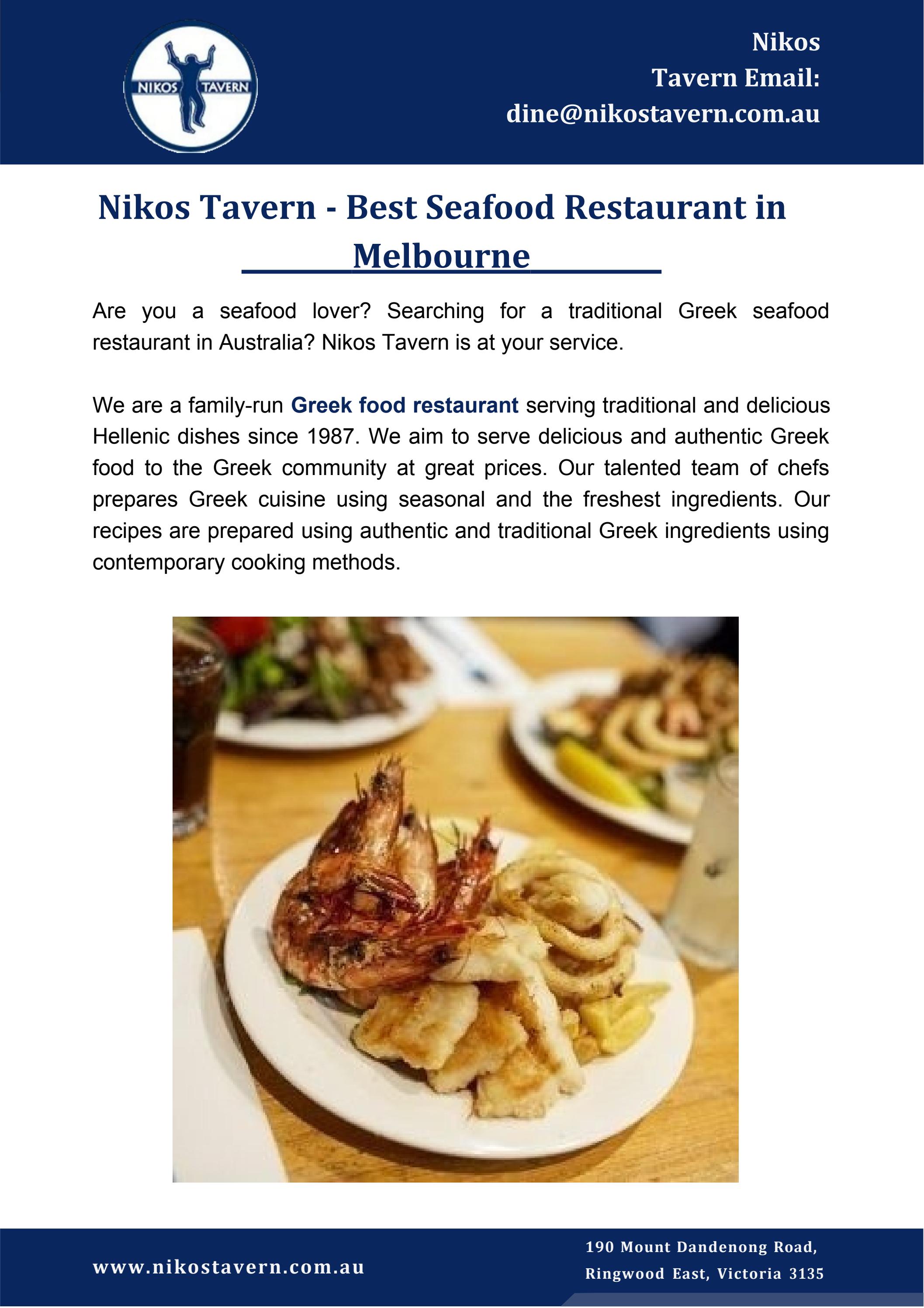 Nikos Tavern - Best Seafood Restaurant in Melbourne by Nikos Tavern - Issuu