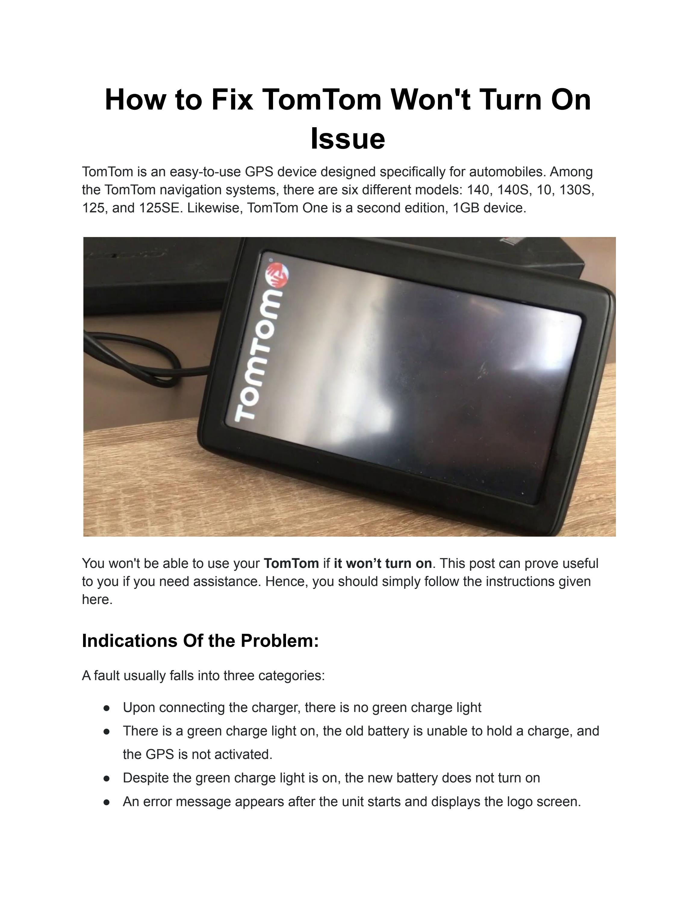 How to Fix TomTom Won't Turn On Issue by GPS Contact Number Issuu