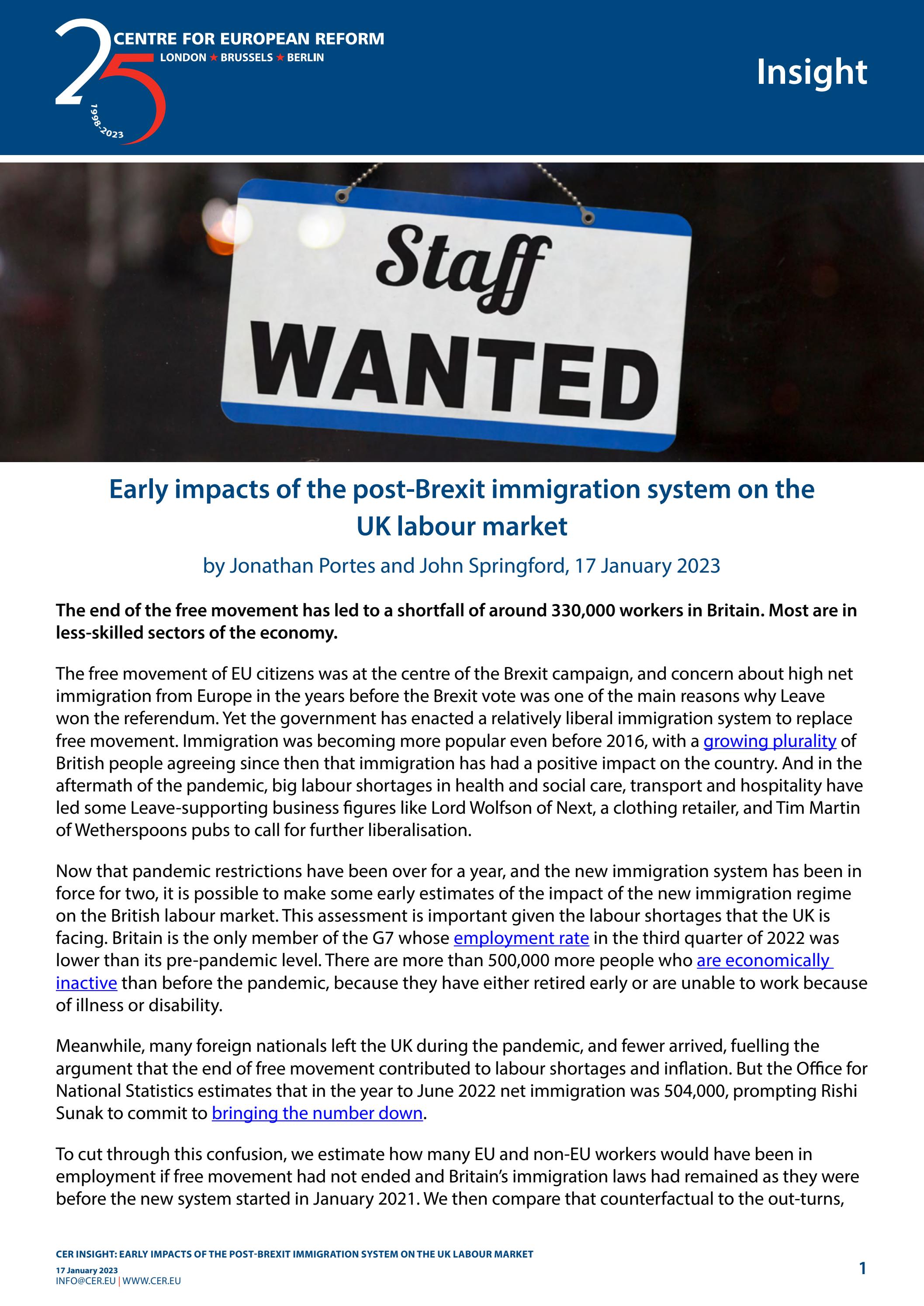 Early impacts of the post-Brexit immigration system on the UK labour ...