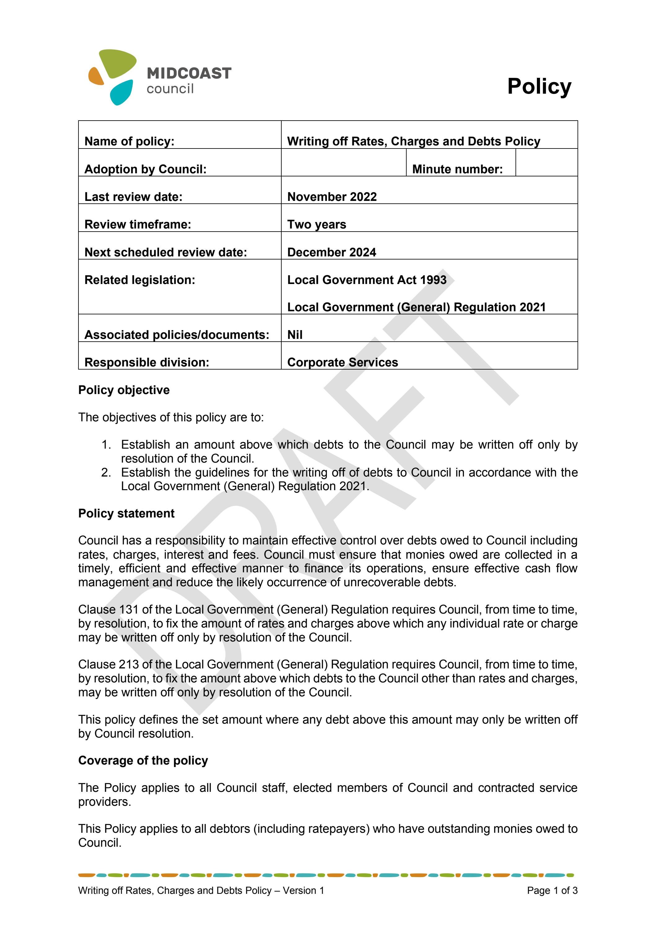 Writing off Rates, Charges and Debts Policy by MidCoastCouncil Issuu