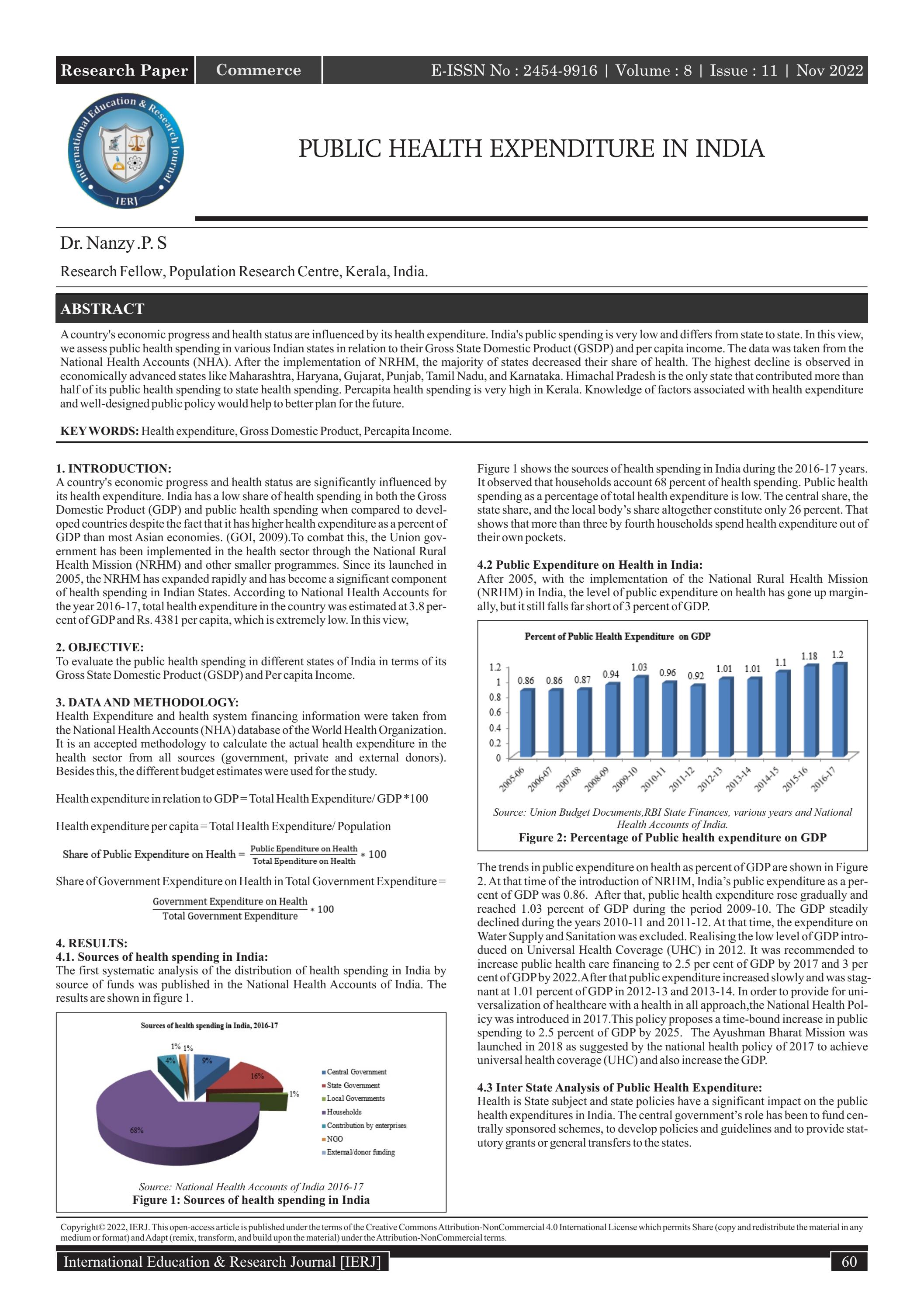 PUBLIC HEALTH EXPENDITURE IN INDIA by International Education and ...
