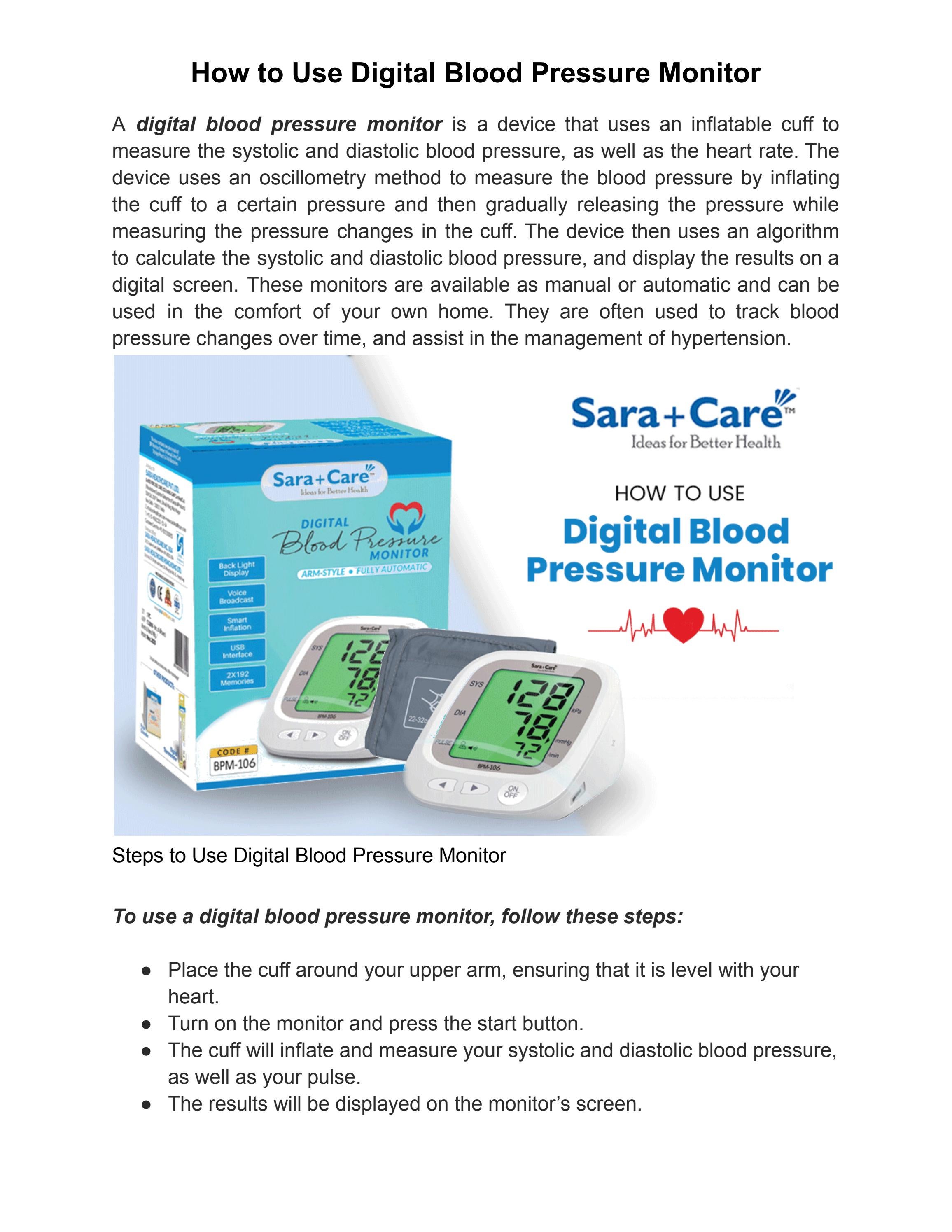 How to Use Digital Blood Pressure Monitor by Sara Healthcare Pvt Ltd