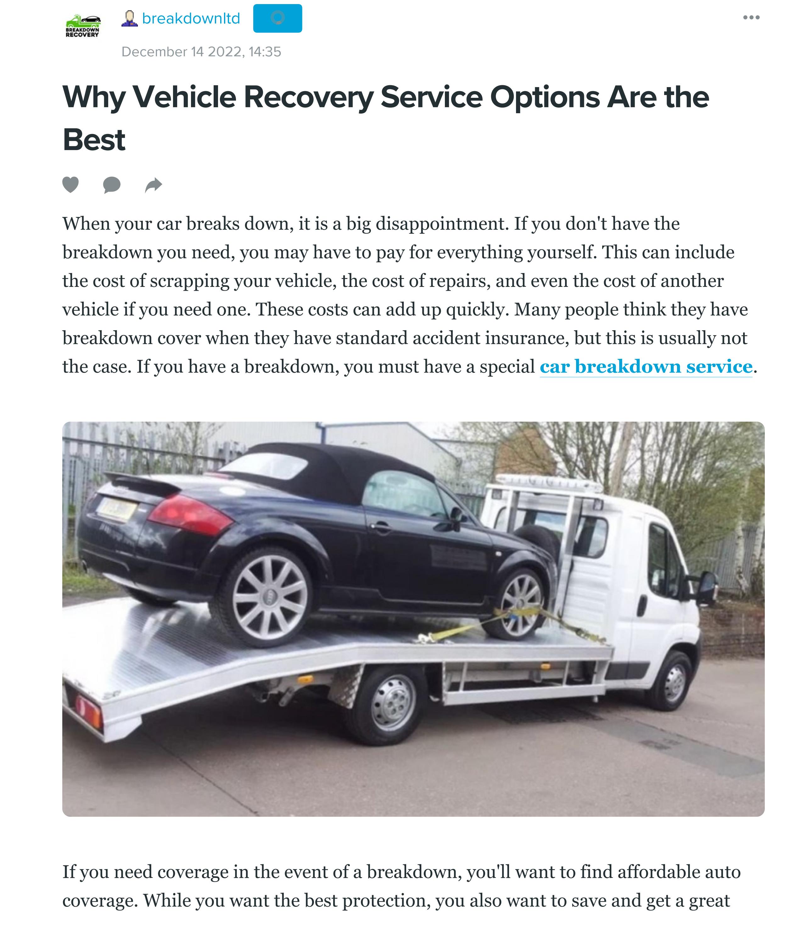 Top Benefits Of Hiring Vehicle Recovery Services by breakdownltd Issuu