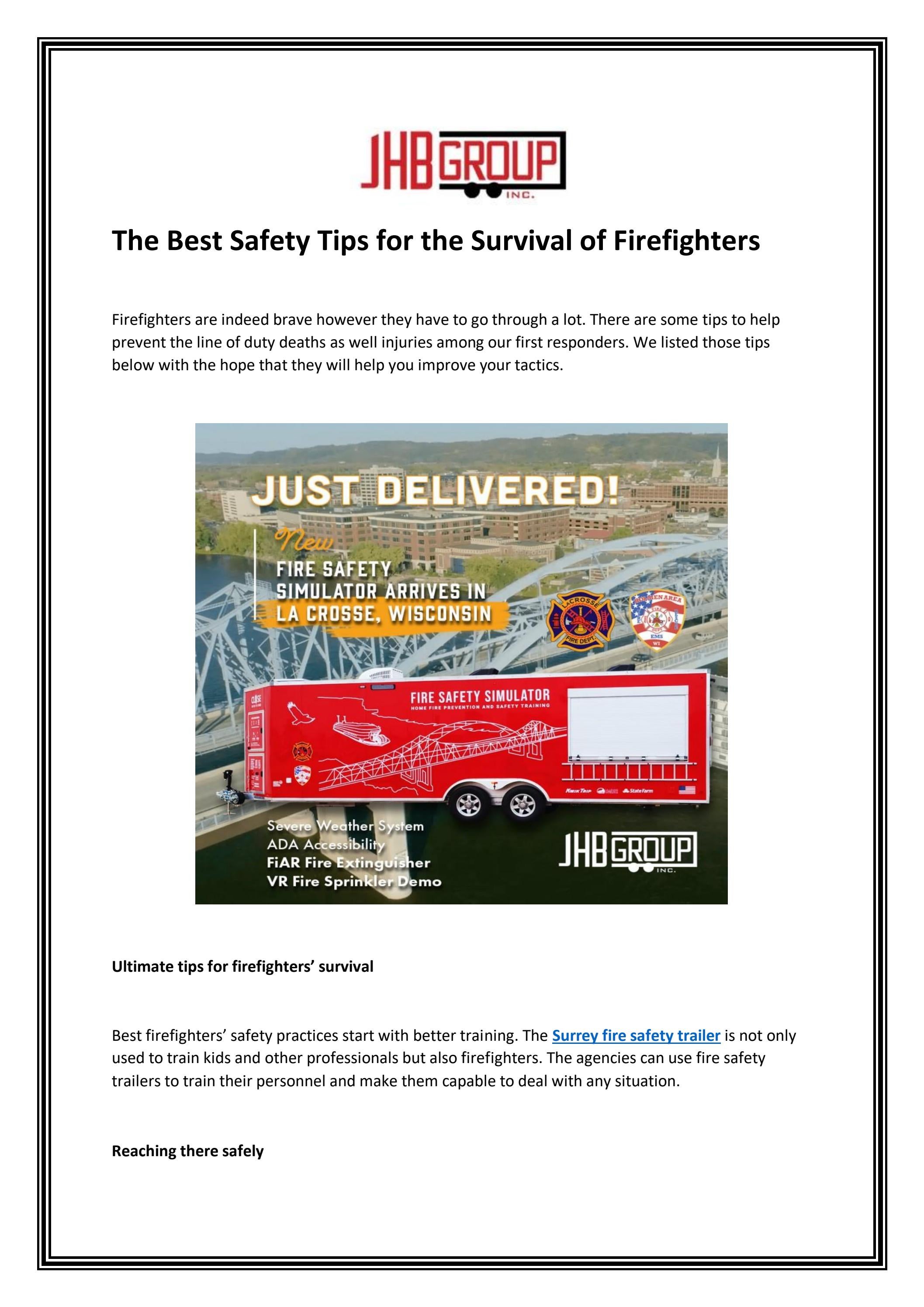 The Best Safety Tips for the Survival of Firefighters by JHB Group inc