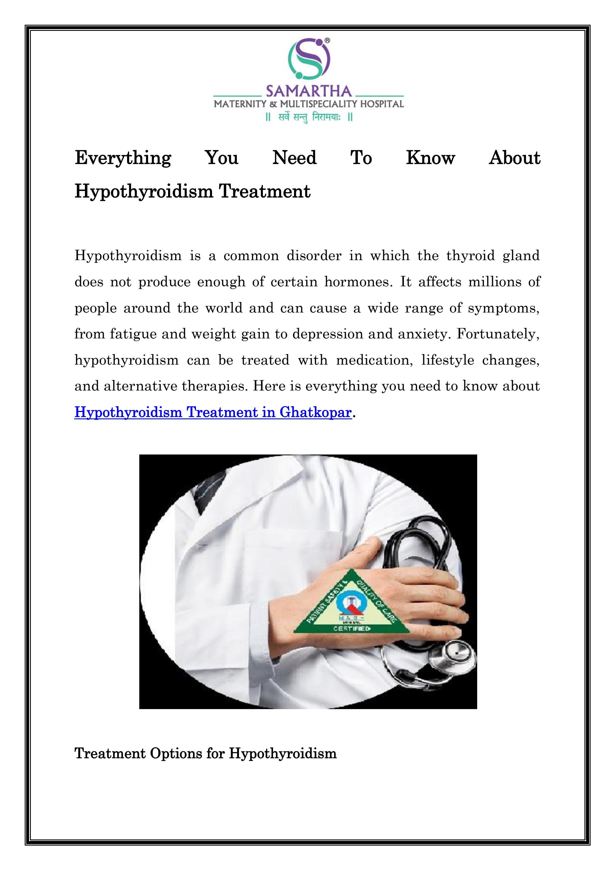 Hypothyroidism Treatment in Ghatkopar Call +91 8104641737 Samartha